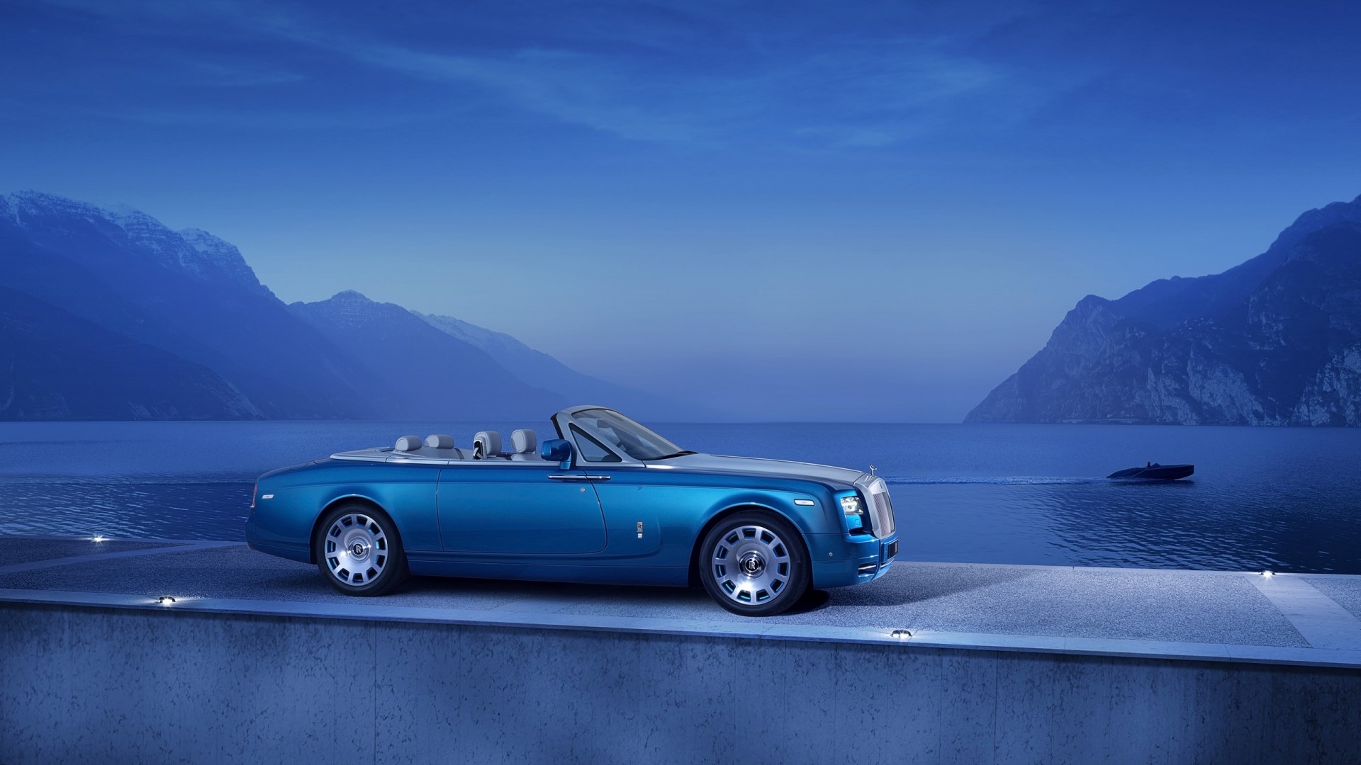 Rolls Royce Phantom convertible by a lake at dusk HD Wallpaper