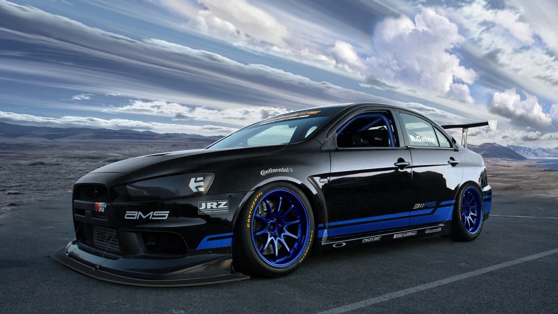 Black Mitsubishi Lancer Evolution X with Blue Accents HD Wallpaper