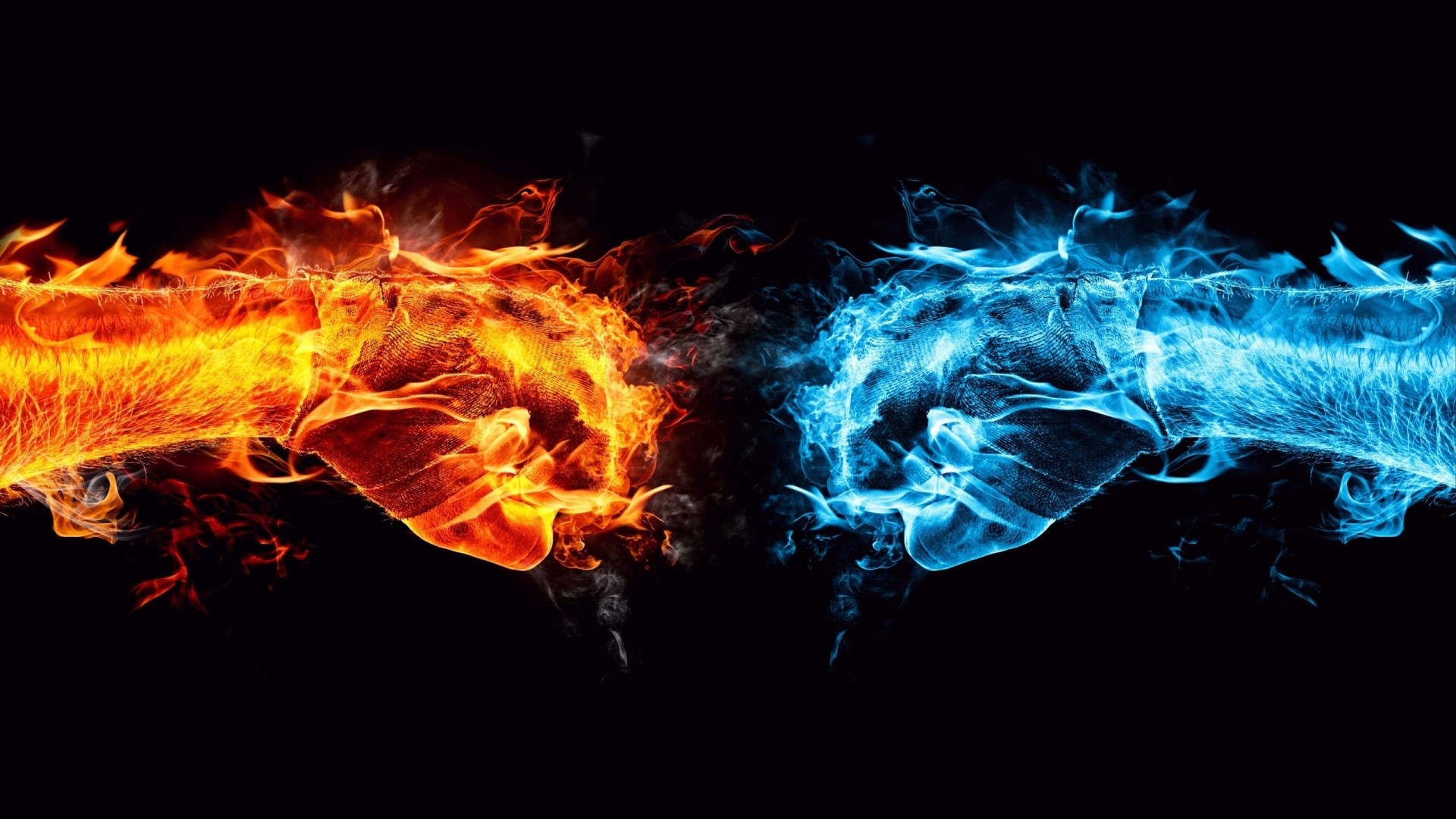 Fire and Ice Fists Colliding HD Wallpaper