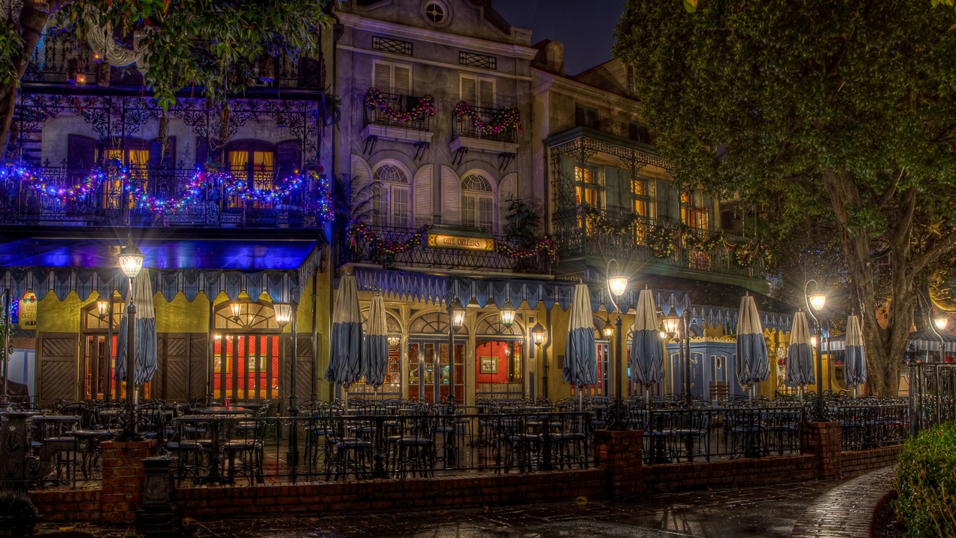 New Orleans Square at Disneyland at Night HD Wallpaper