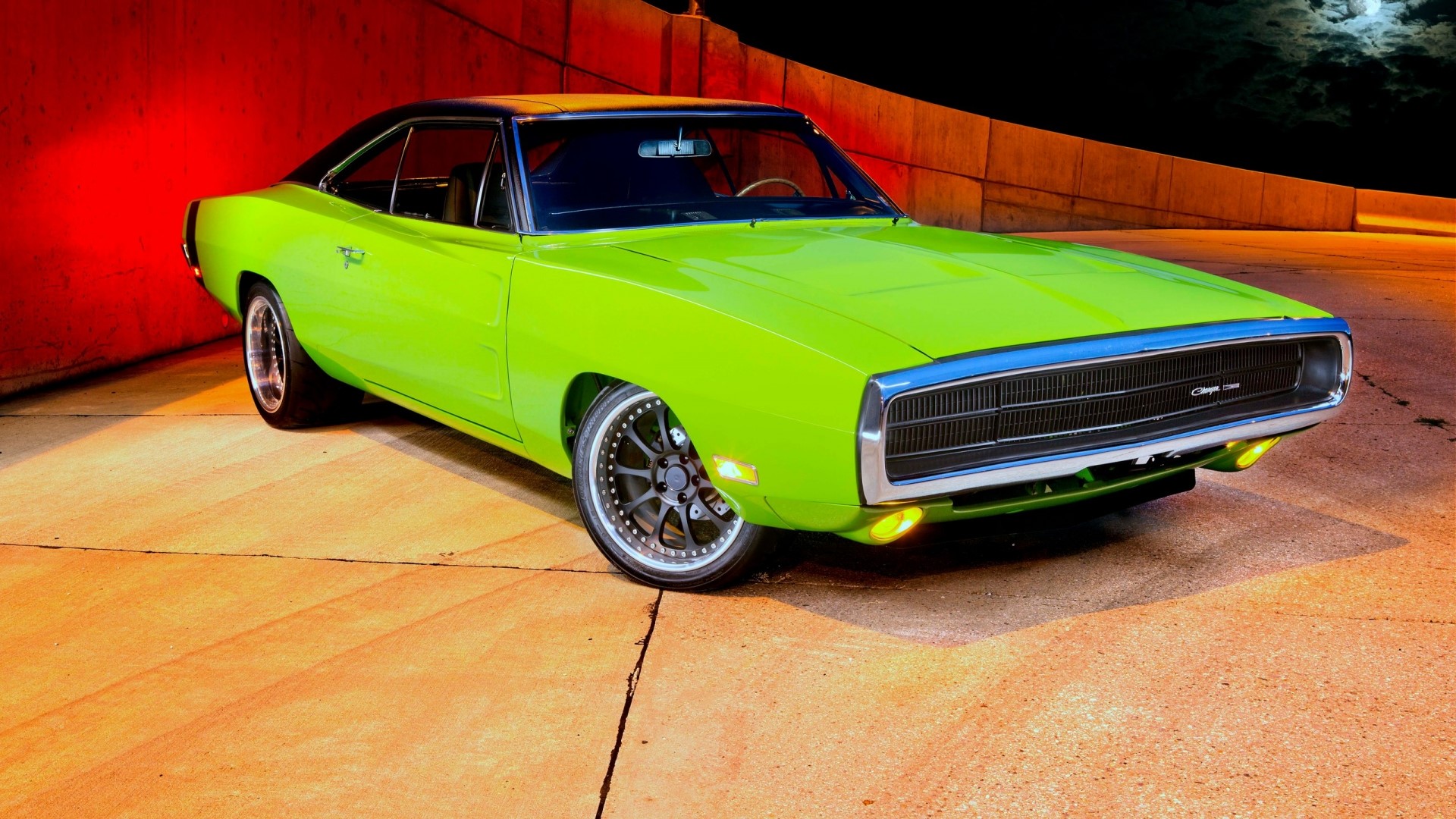 Lime Green Dodge Charger with Black Top HD Wallpaper