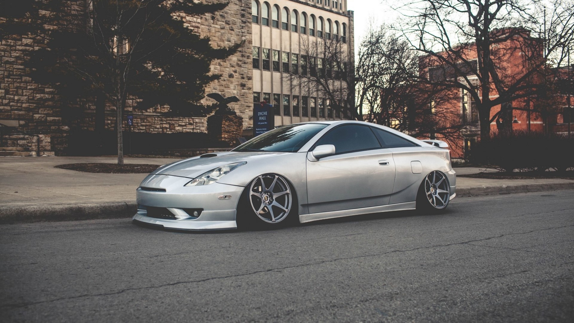 Silver Toyota Celica parked on a street HD Wallpaper