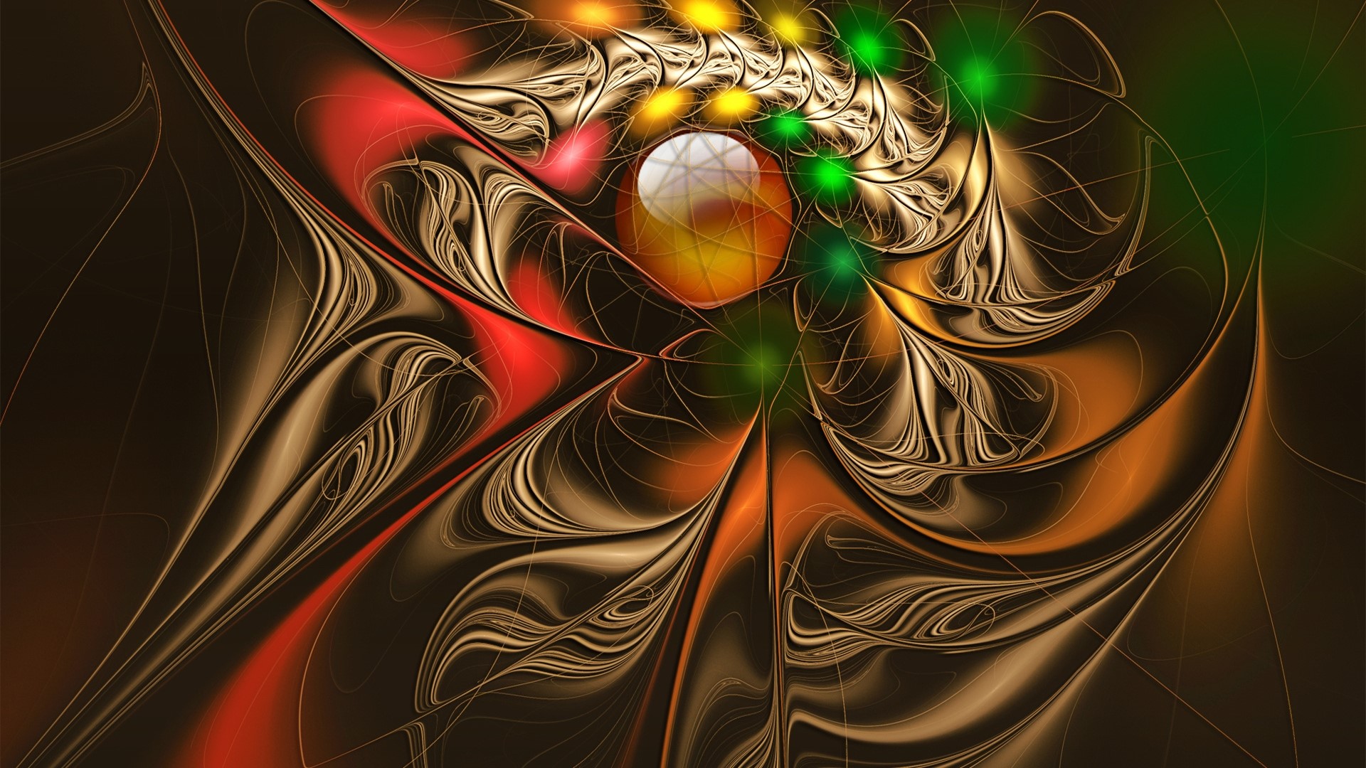 Abstract fractal with glowing orbs HD Wallpaper