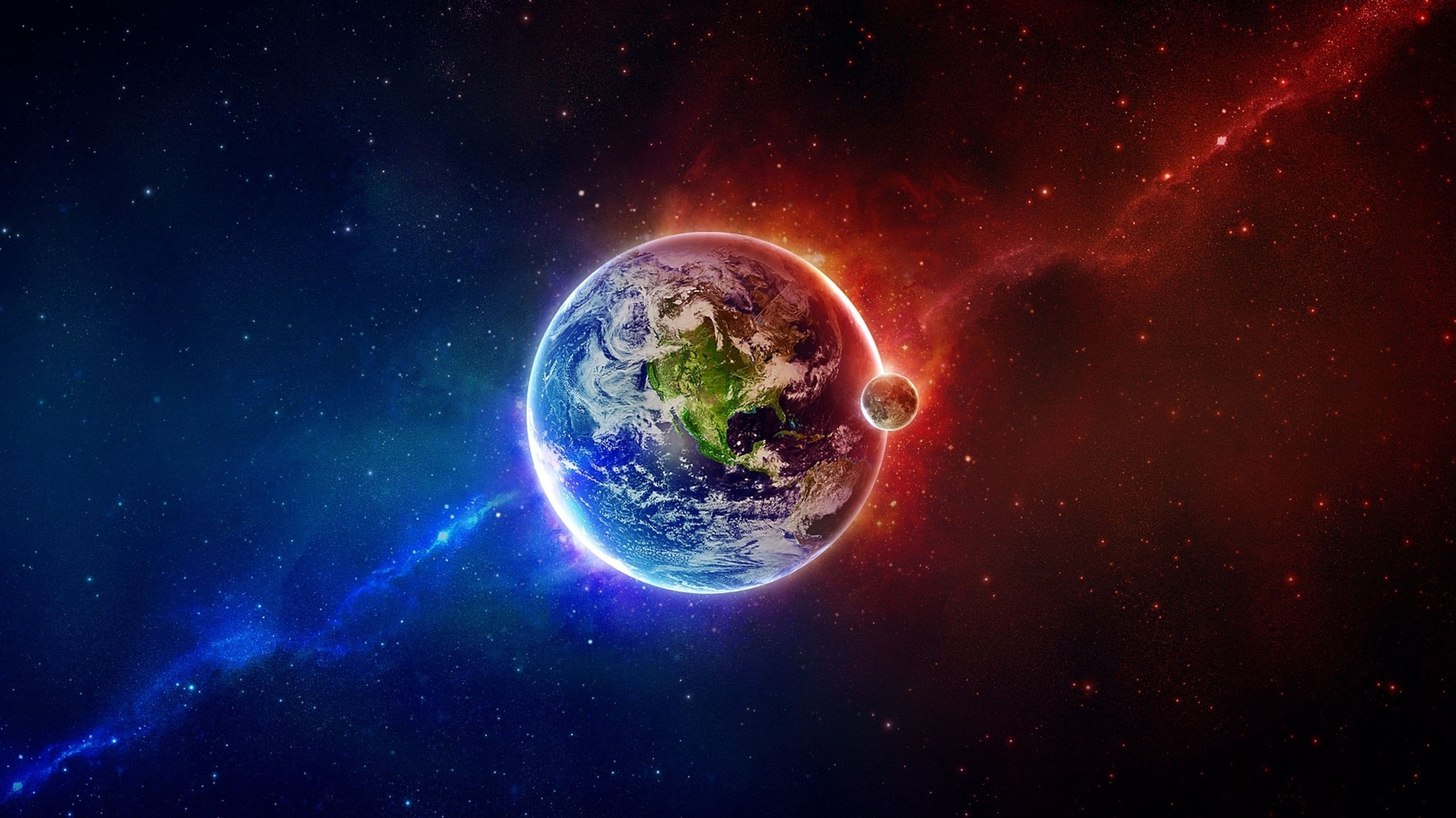 4K Earth and Moon in Space HD Wallpaper