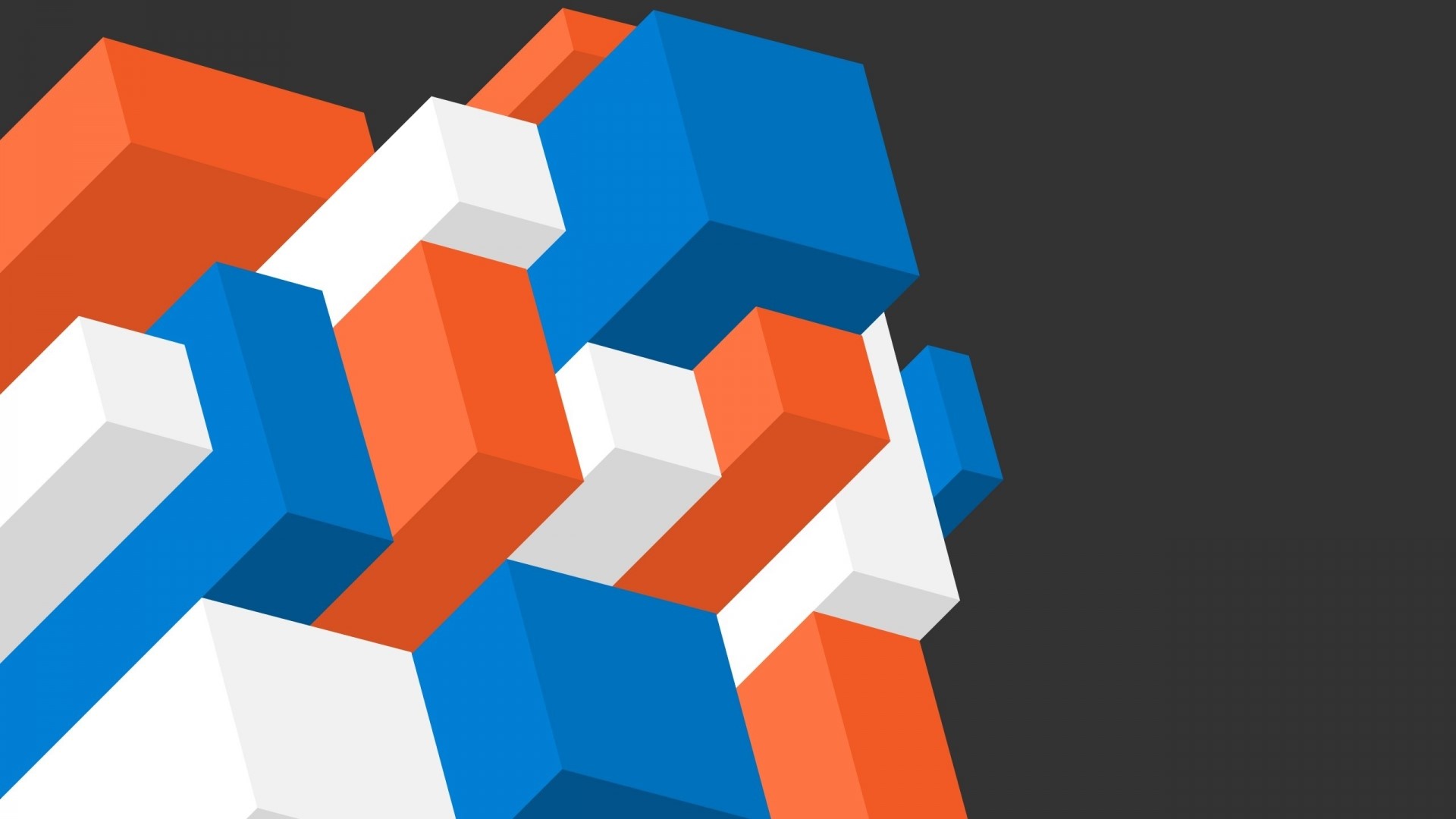 Abstract 3D Cubes in Orange, Blue, and White HD Wallpaper