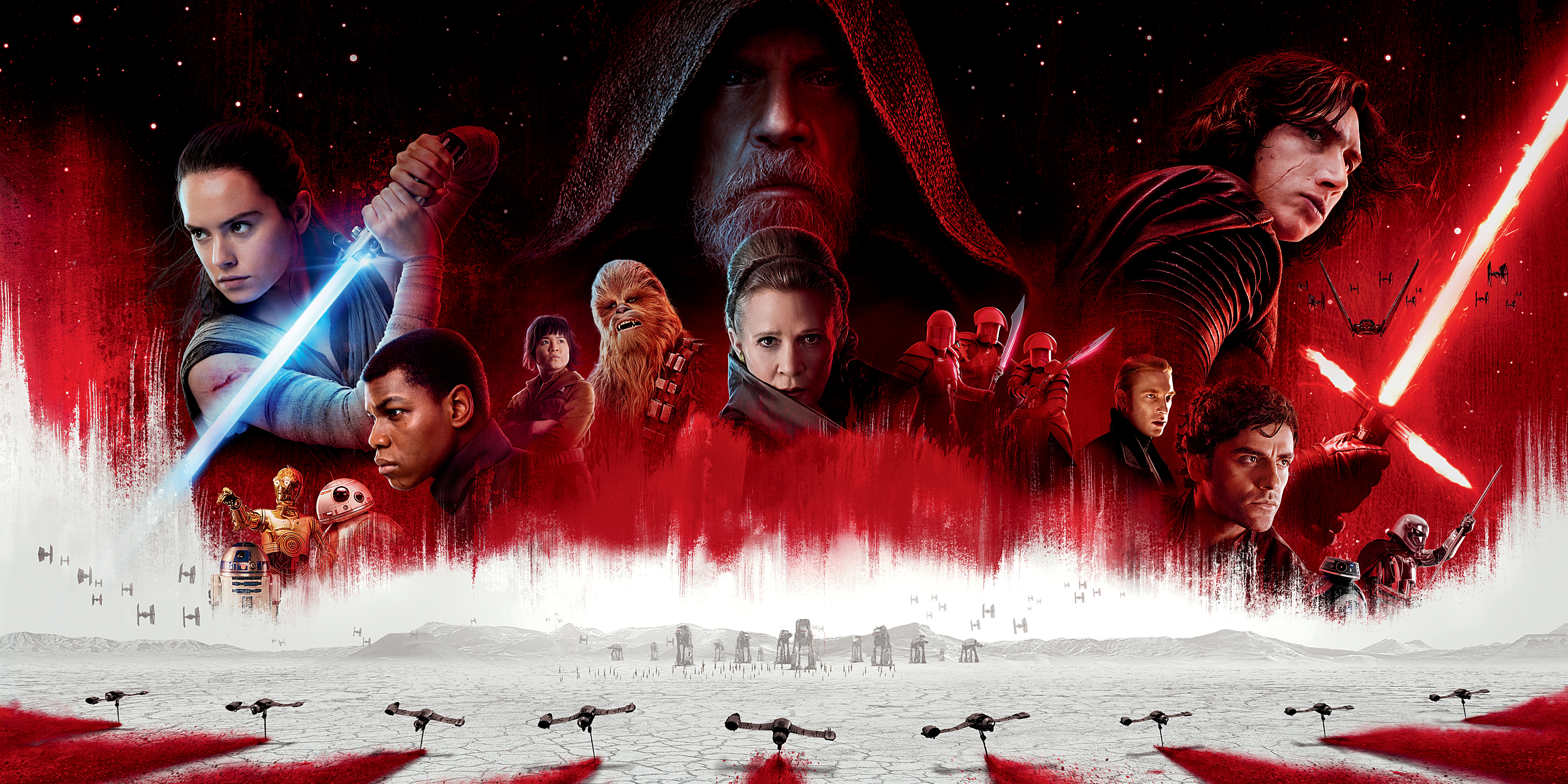 Star Wars: The Last Jedi Poster with Rey, Kylo Ren, Luke Skywalker, Leia HD Wallpaper