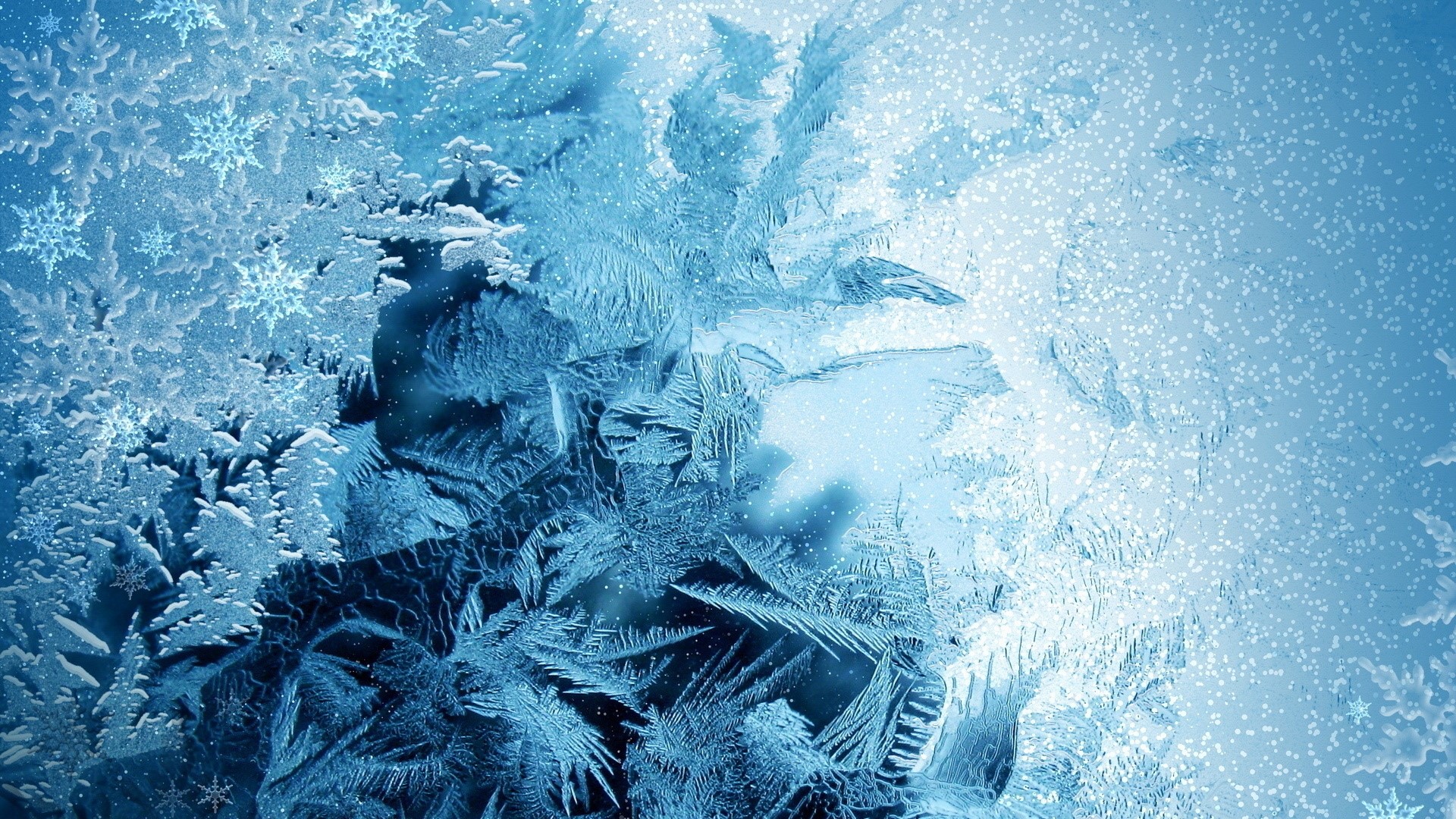 Close-up of frost patterns and snowflakes on glass HD Wallpaper