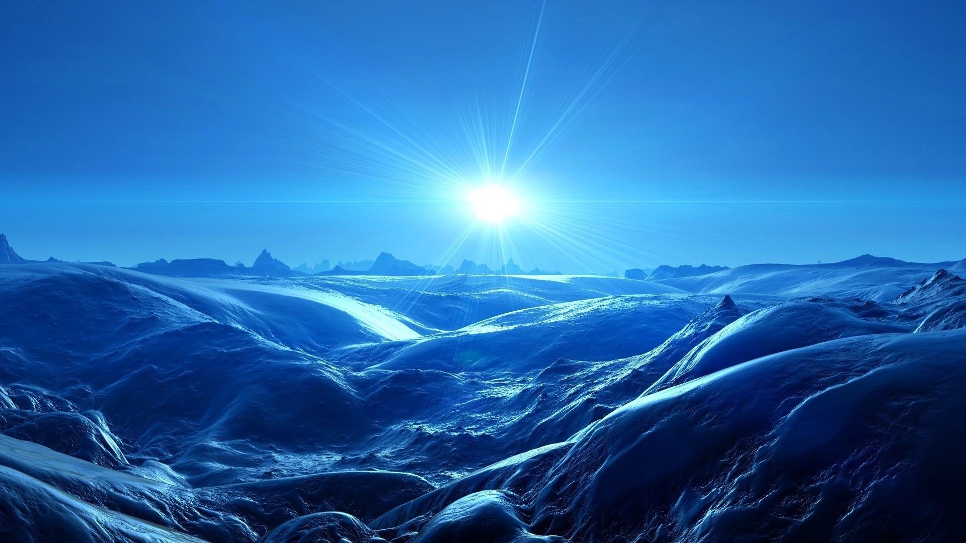 Bright Sun Over Blue Icy Landscape HD Wallpaper