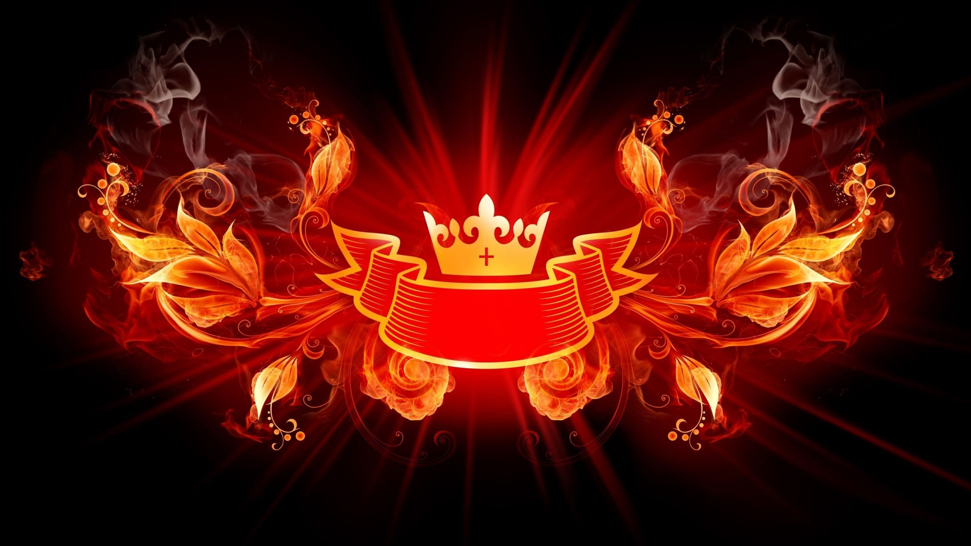 Golden Crown and Red Ribbon with Fire and Smoke HD Wallpaper