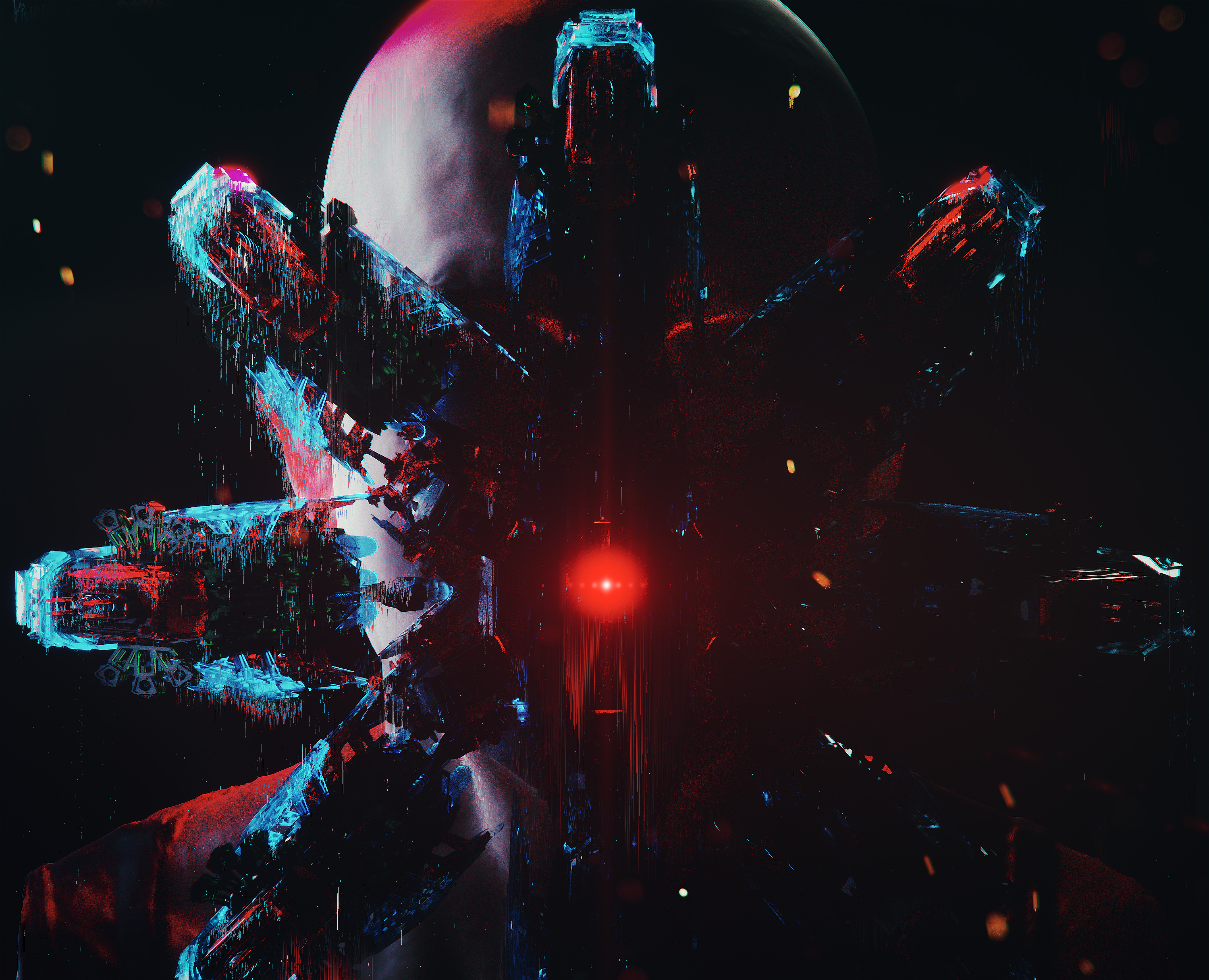 Sci-Fi abstract art with glowing mechanical elements HD Wallpaper