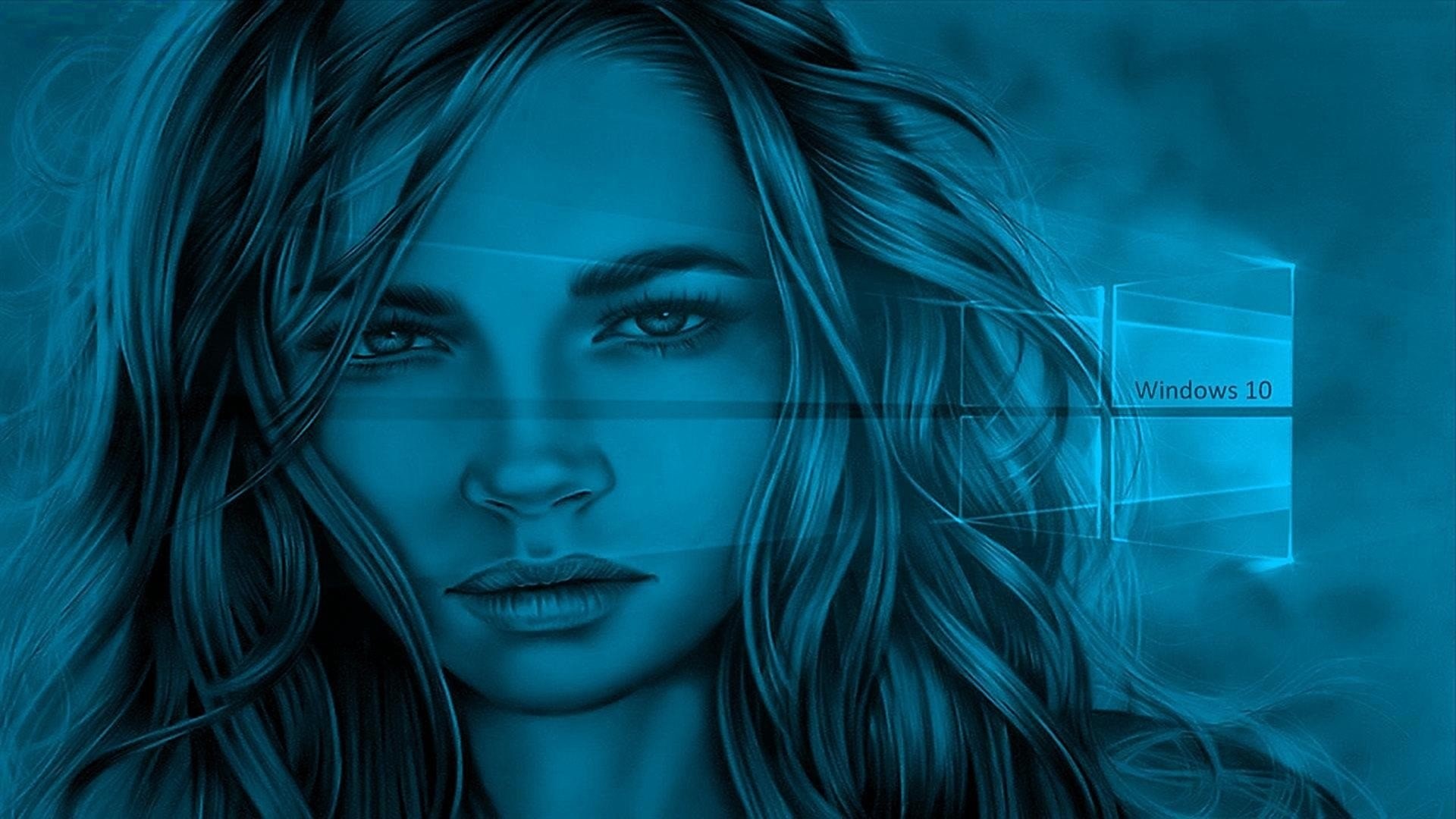 Woman and Windows 10 Logo HD Wallpaper