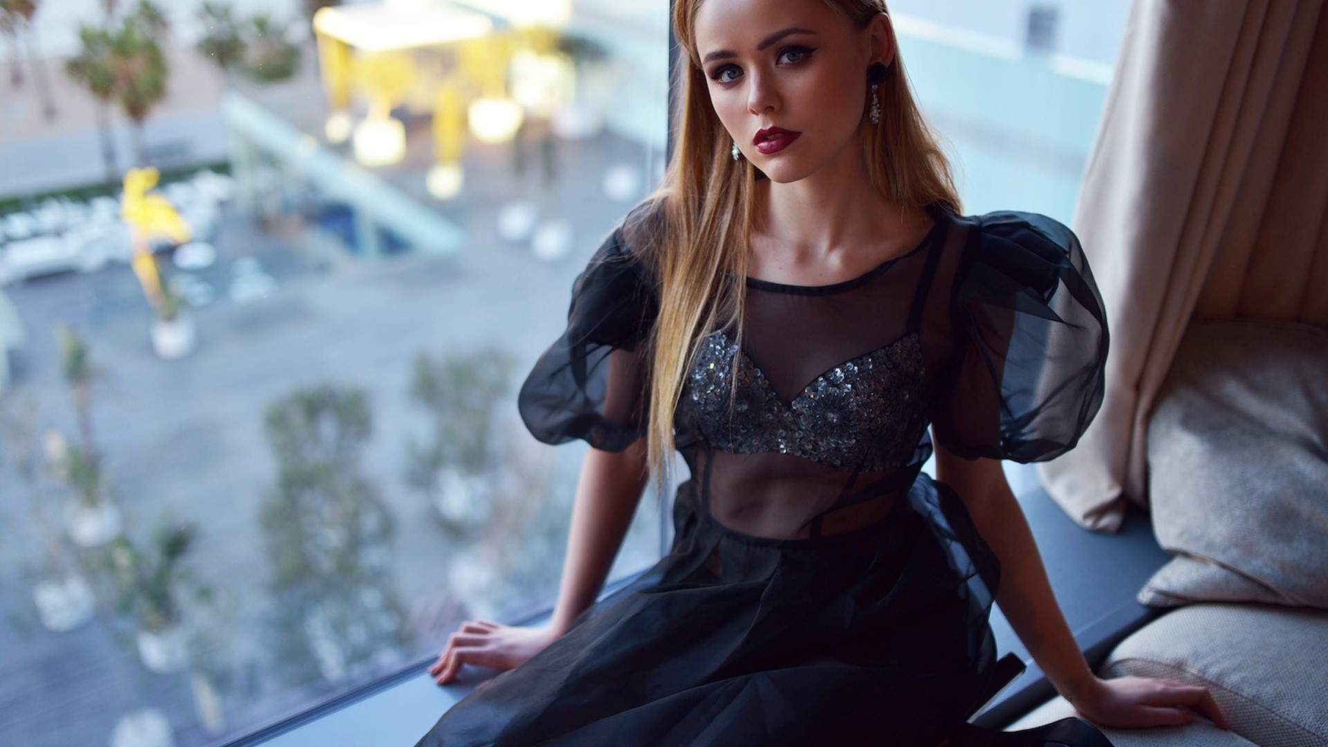 Girl in sheer dress with sequins HD Wallpaper