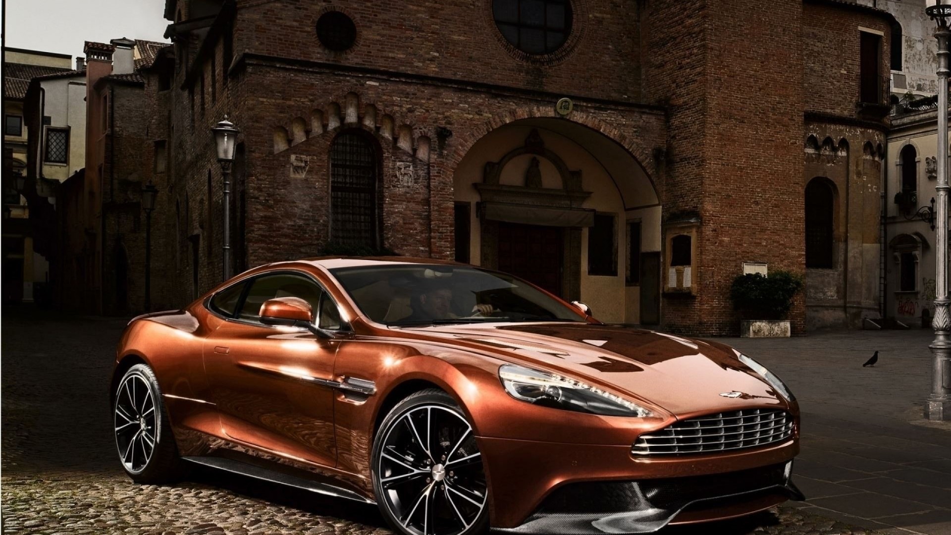 Aston Martin Vanquish in Italian Town Square HD Wallpaper
