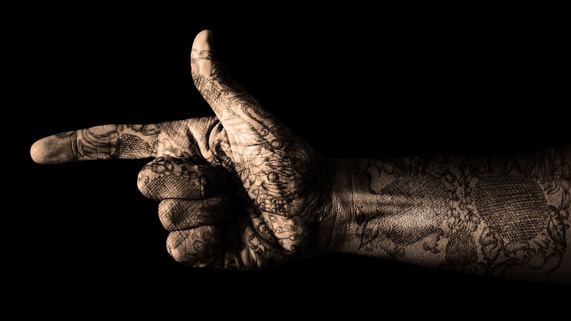 Tattooed Hand Pointing Left HD Wallpaper