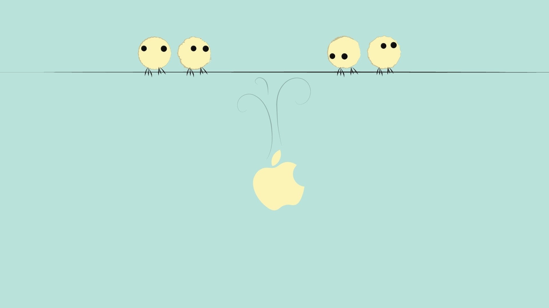 Cute birds on a wire with Apple logo HD Wallpaper