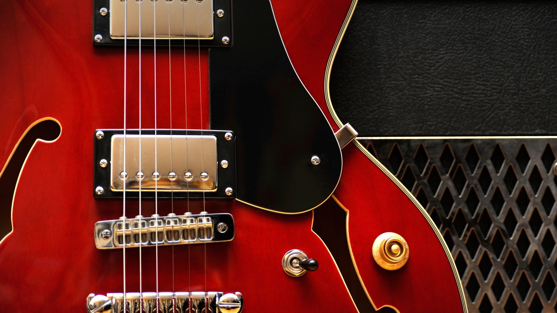 Red Aria Guitar with Amplifier HD Wallpaper