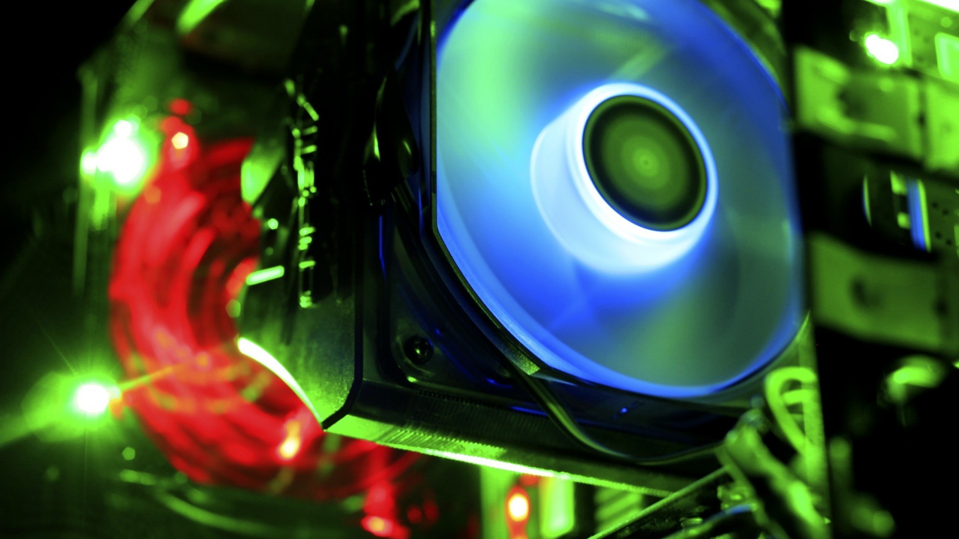 Computer cooling fan with blue and green lights HD Wallpaper