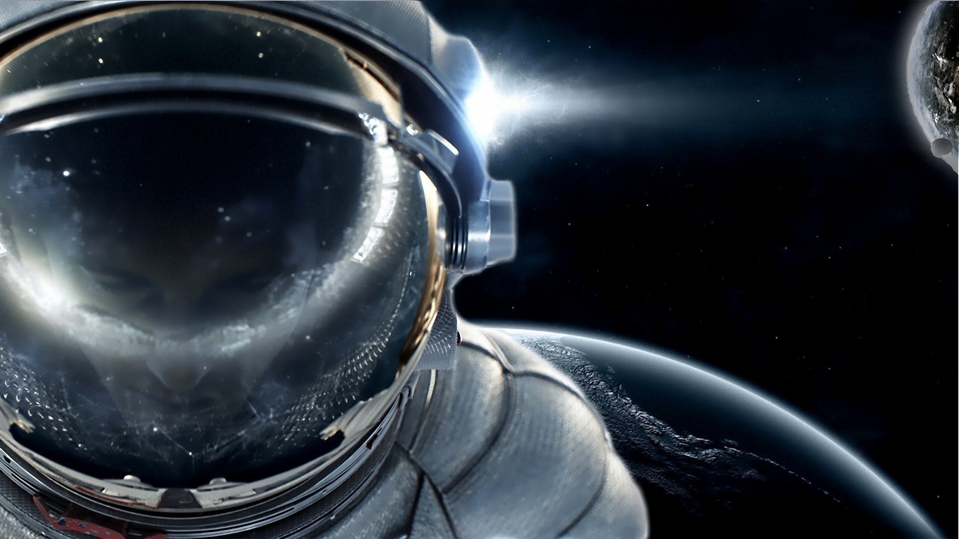 Astronaut in space with planets HD Wallpaper