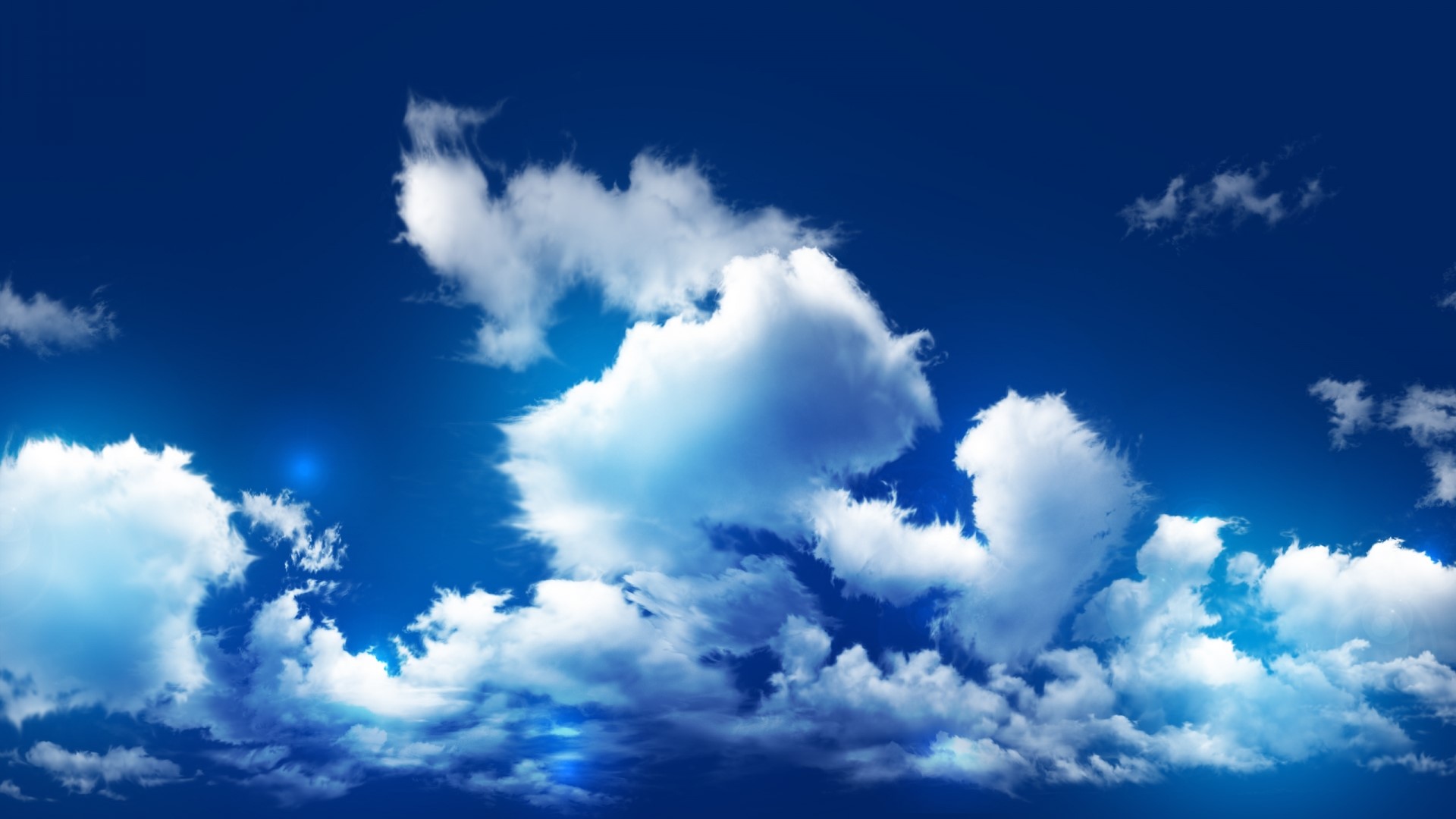 Blue Sky with Fluffy Clouds HD Wallpaper
