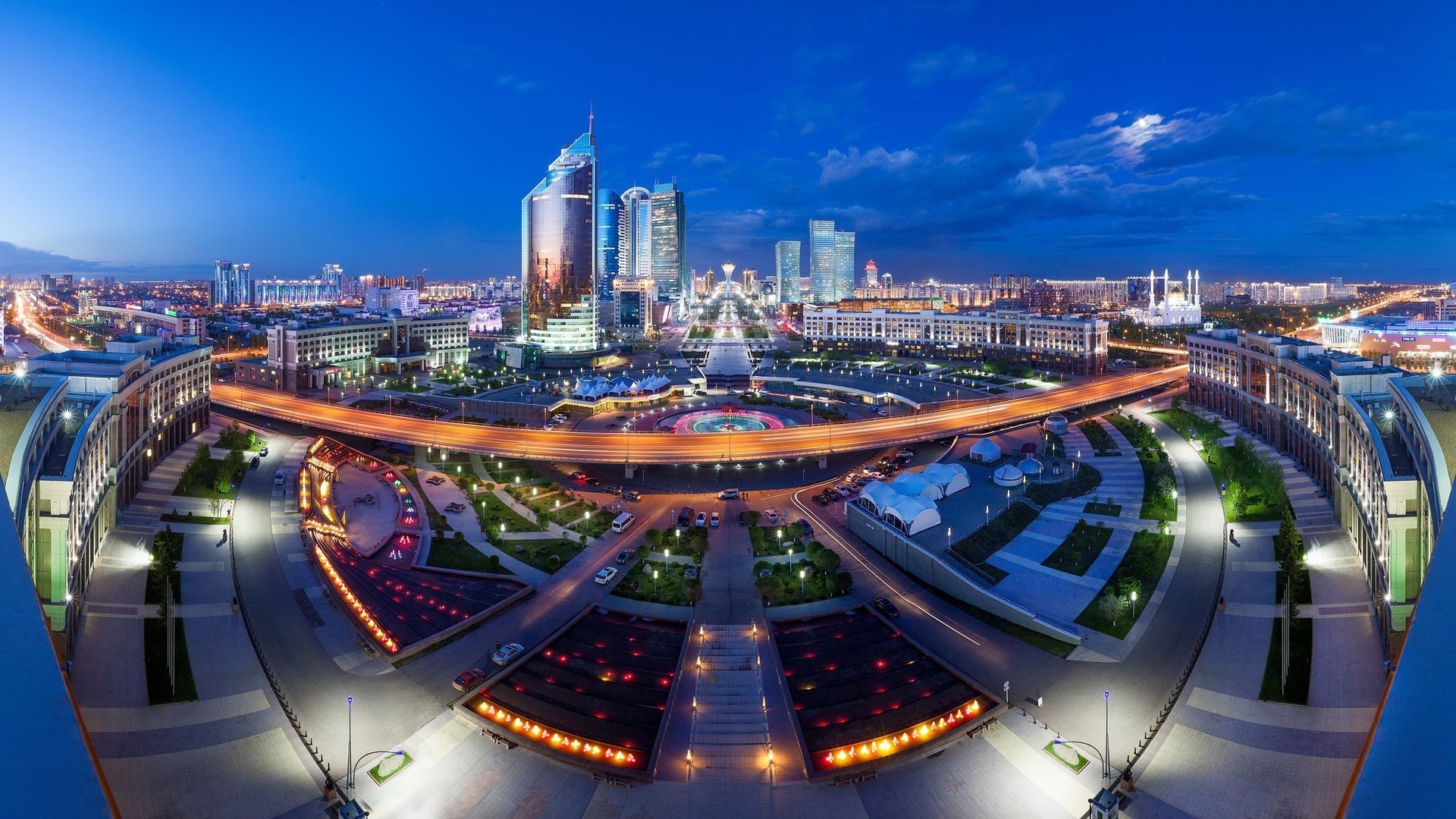 Astana, Kazakhstan Cityscape at Night HD Wallpaper