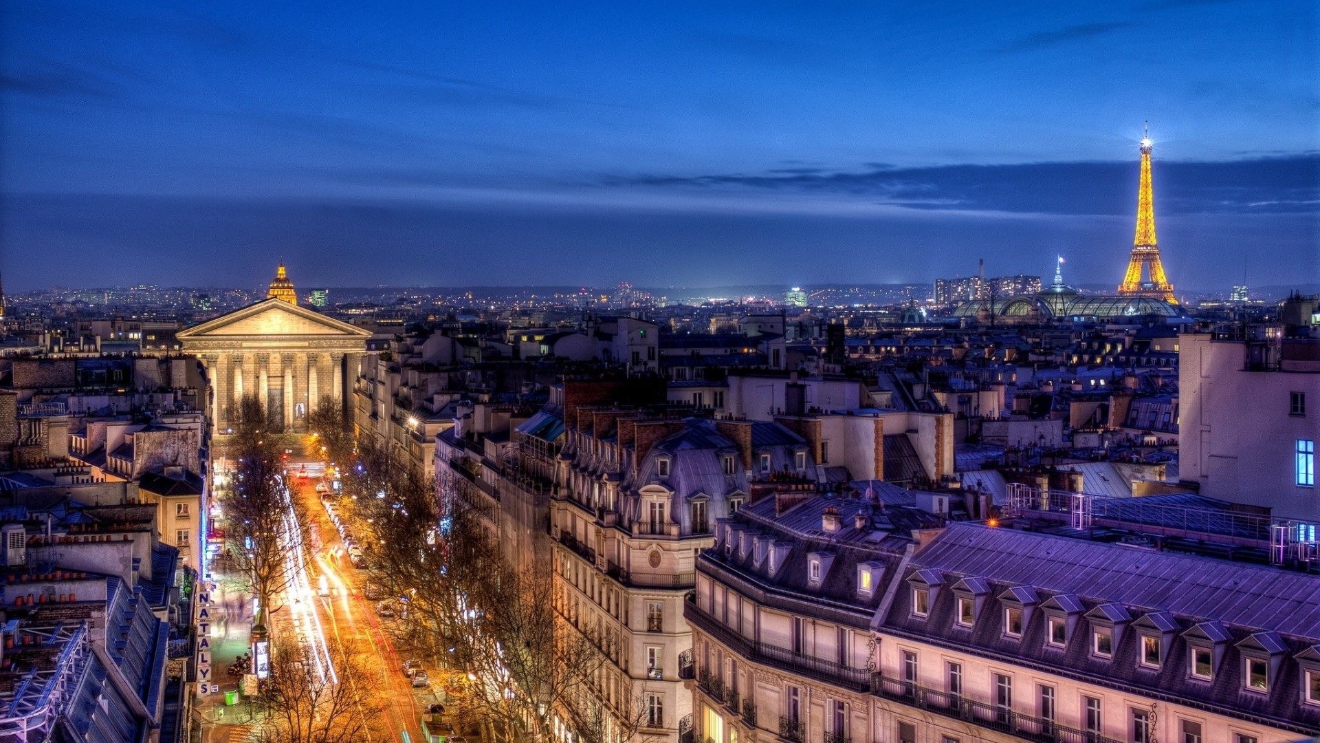 Paris Cityscape at Night with Eiffel Tower HD Wallpaper