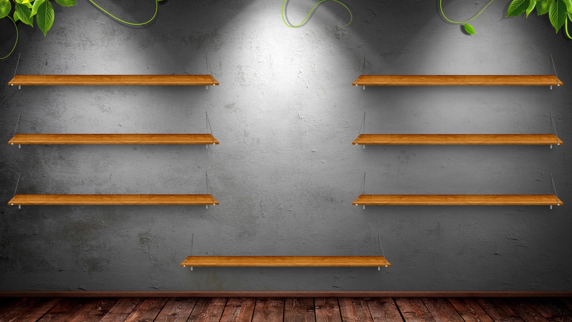 Wooden shelves on a textured wall HD Wallpaper