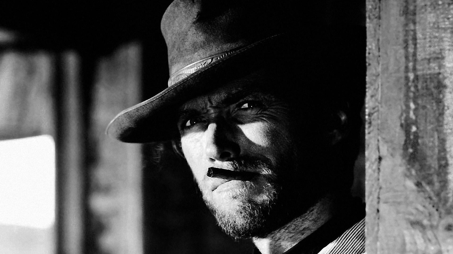 Clint Eastwood in a Western Hat with a Cigar HD Wallpaper