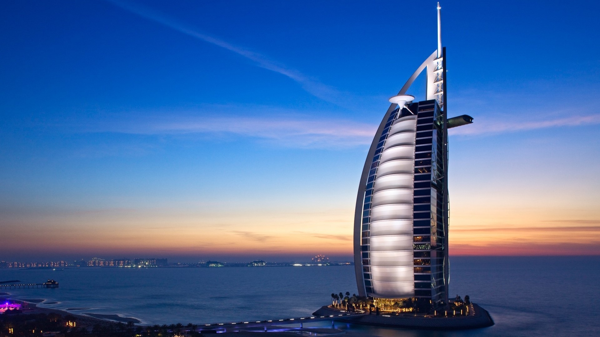 Burj Al Arab Hotel at Dusk HD Wallpaper