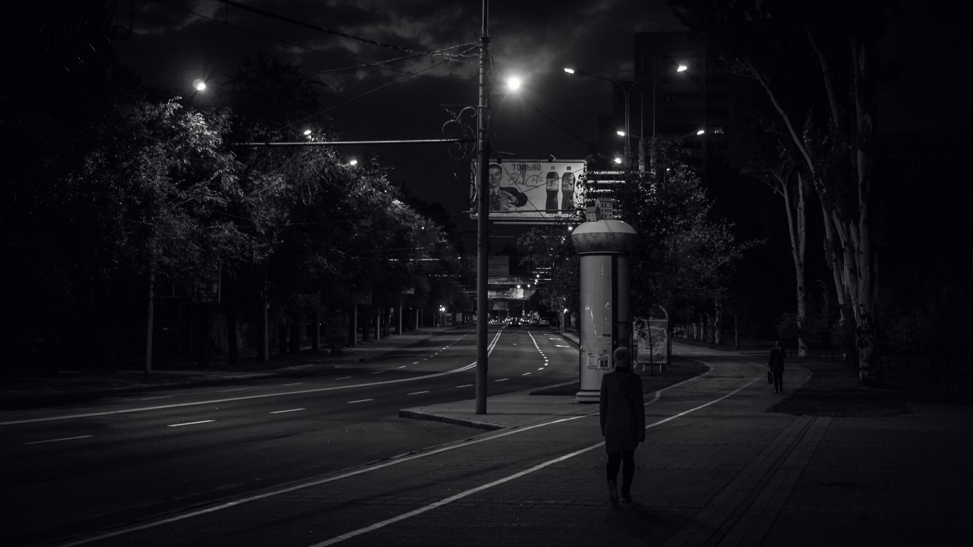 Night street with people and billboard HD Wallpaper