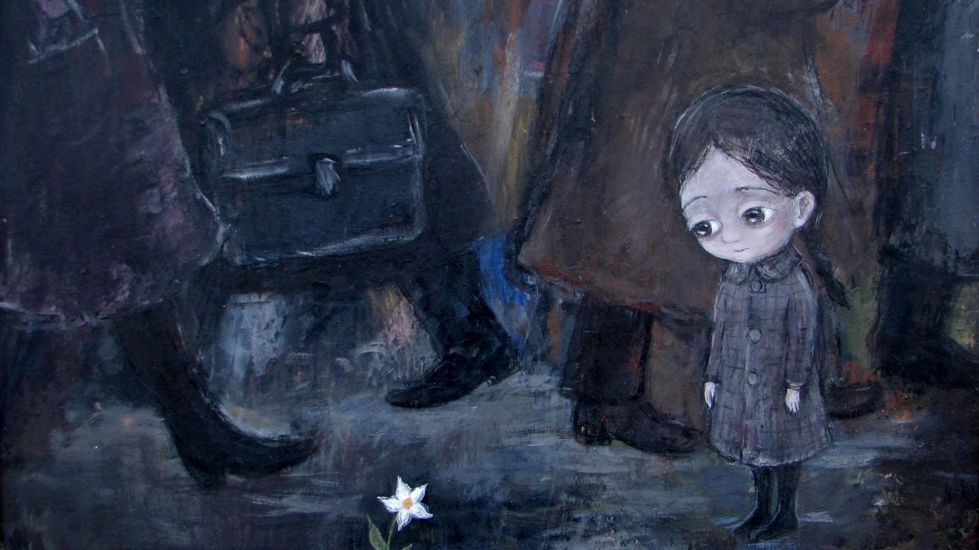 A painting of a sad girl and a flower HD Wallpaper