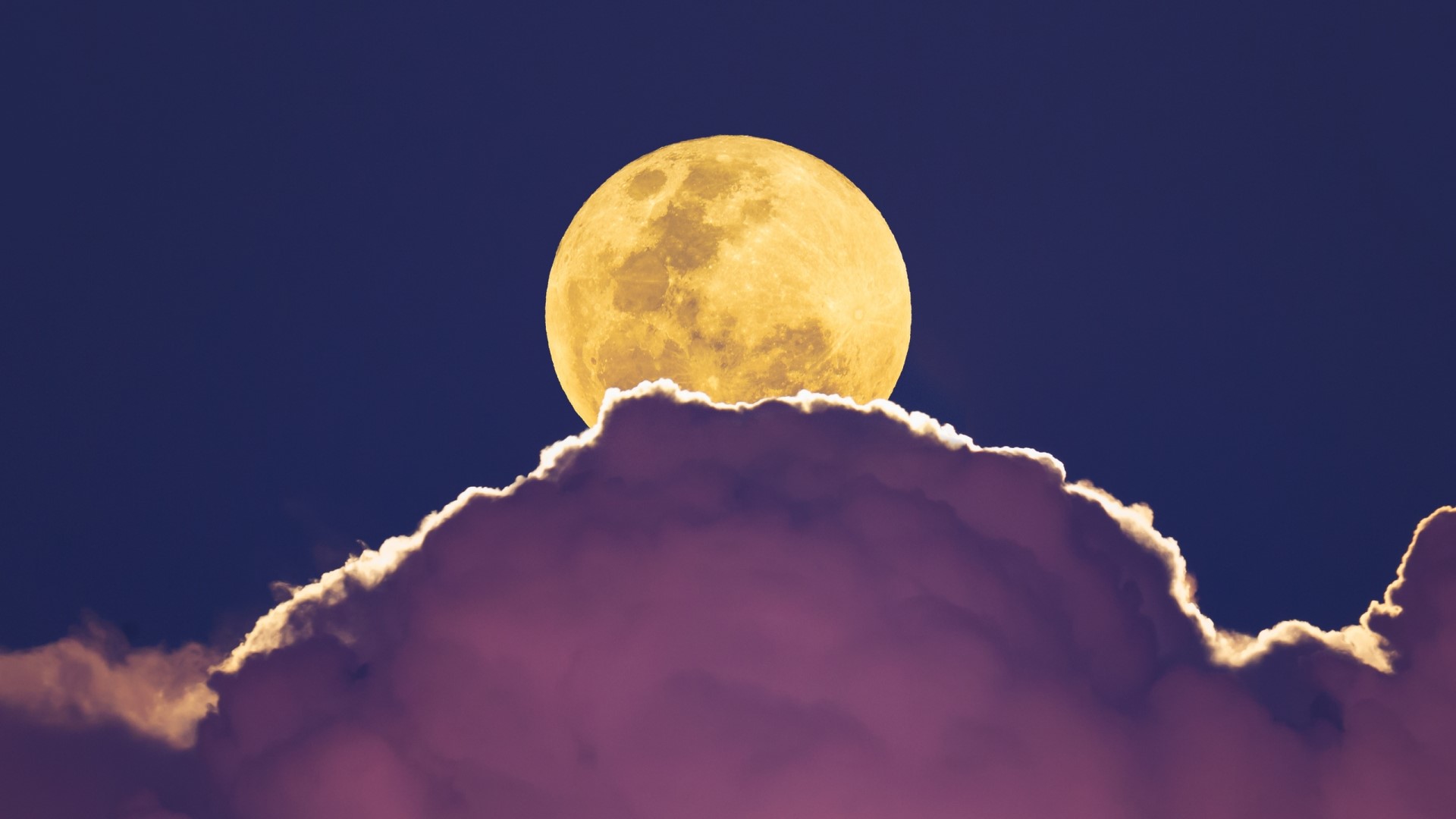 Full moon rising above purple clouds HD Wallpaper