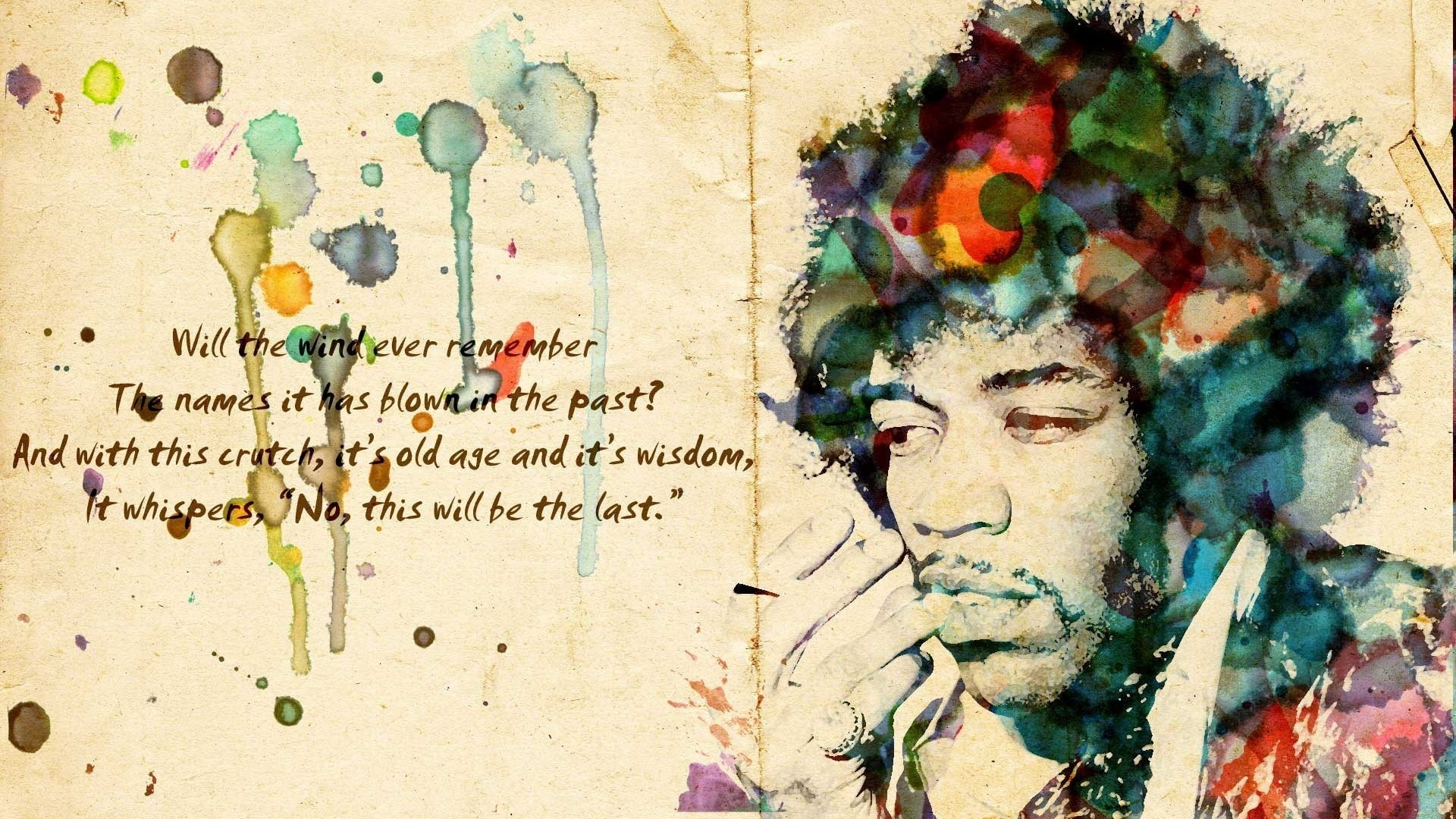 Jimi Hendrix watercolor with quote HD Wallpaper