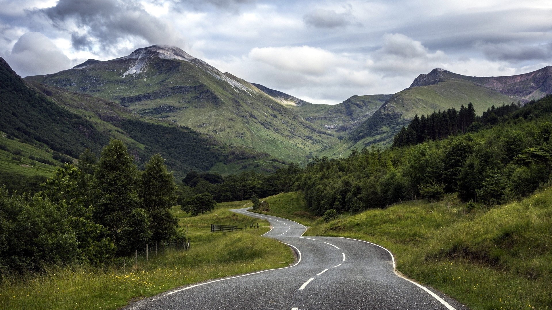 Winding Road Through Scottish Highlands HD Wallpaper