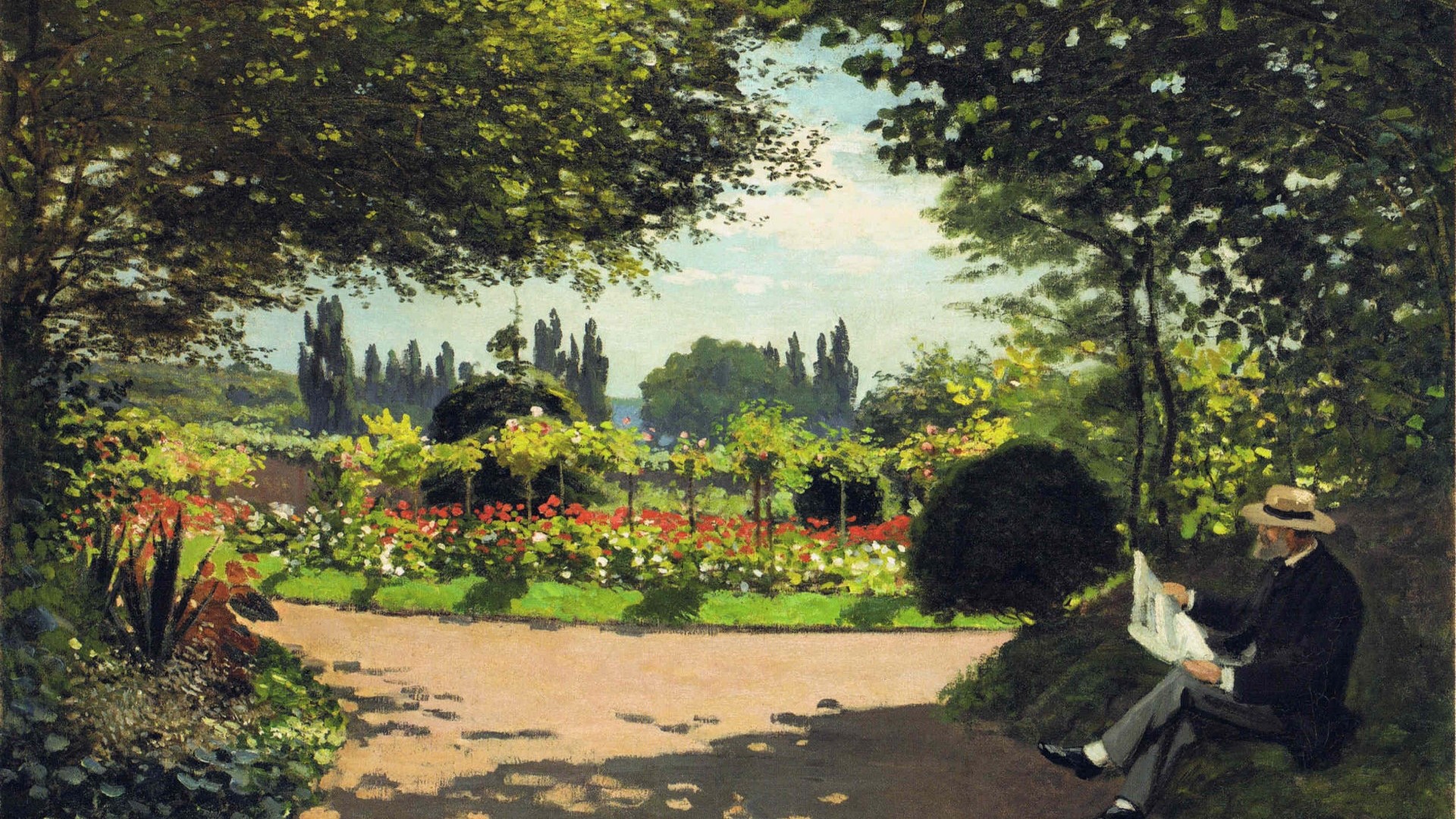 Man Reading in a Garden by Claude Monet HD Wallpaper