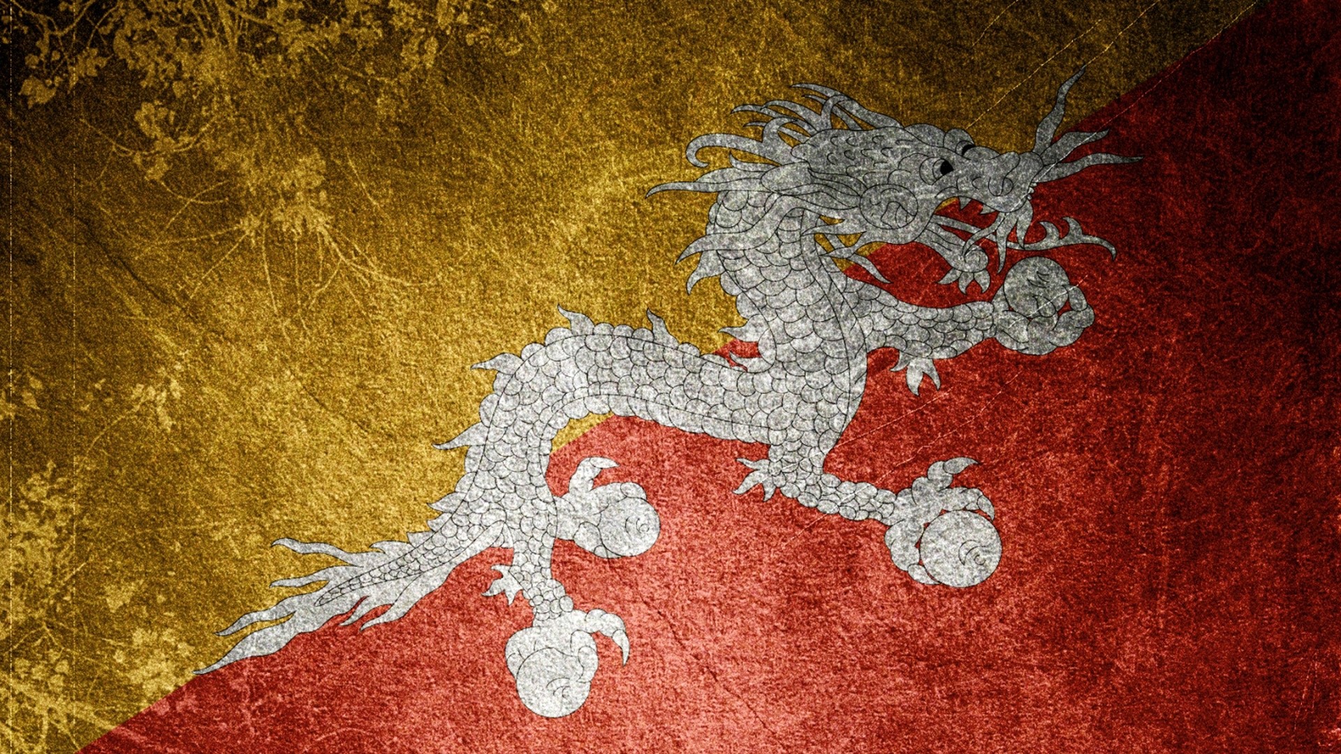 Flag of the Kingdom of Bhutan with Dragon HD Wallpaper
