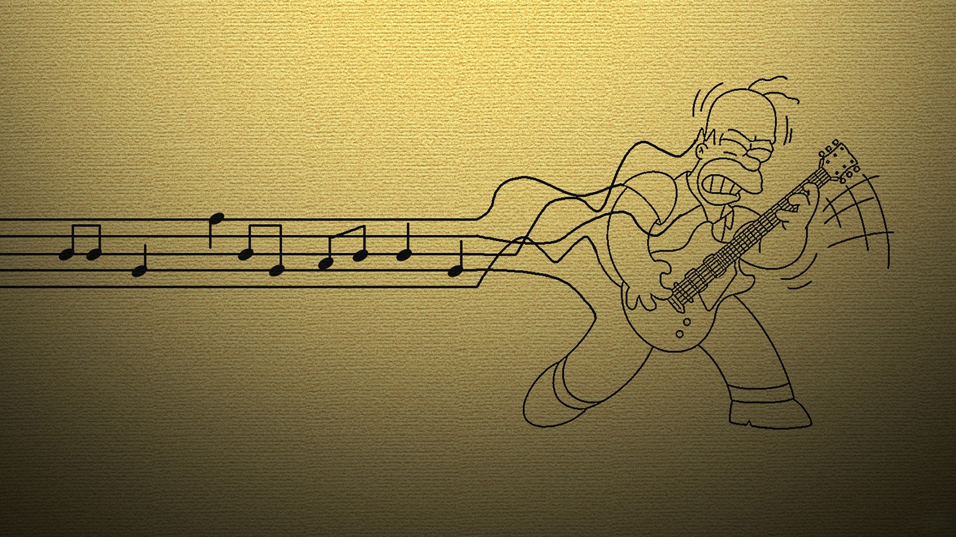 Homer Simpson playing guitar with musical notes HD Wallpaper