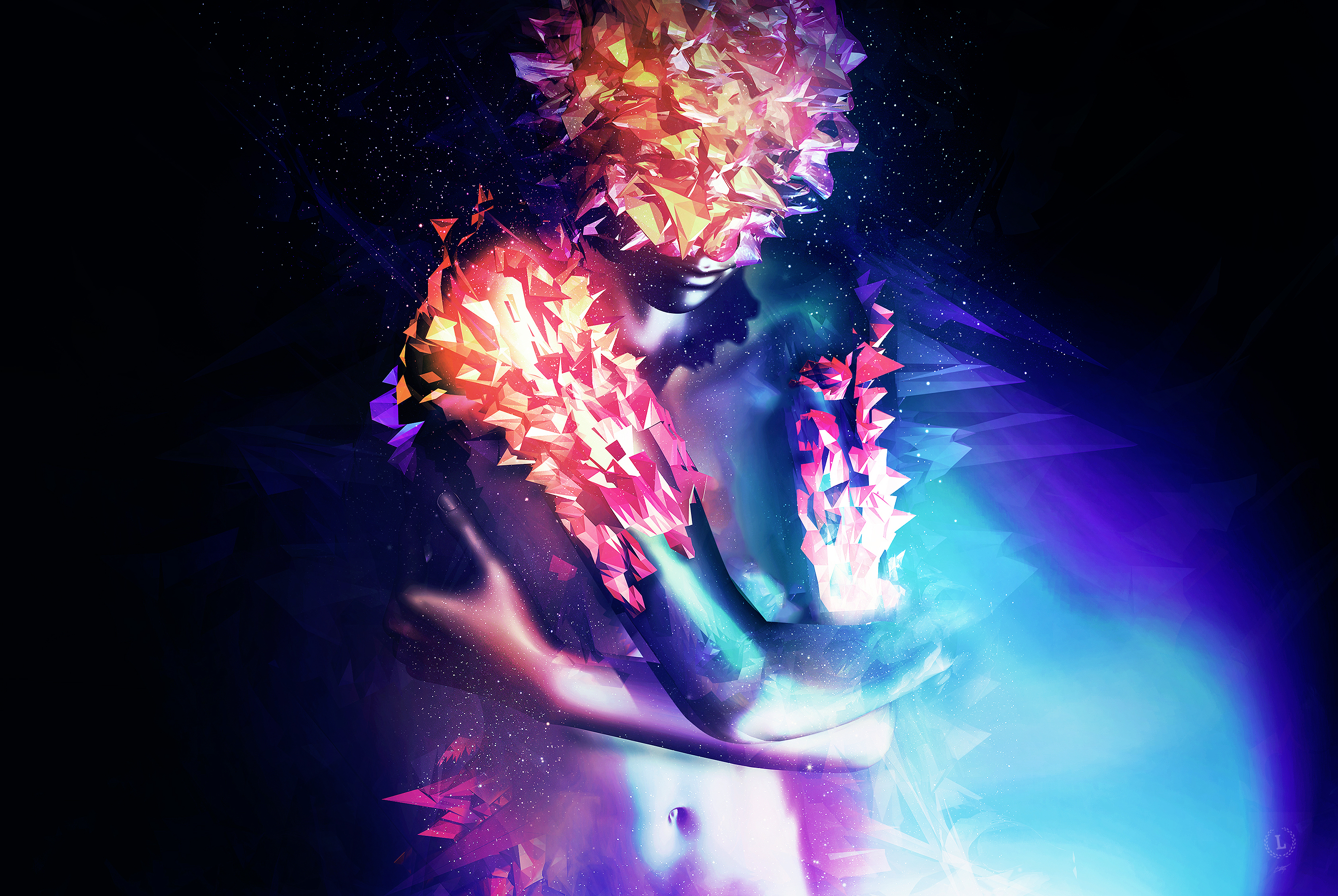 Abstract figure with colorful geometric shards HD Wallpaper
