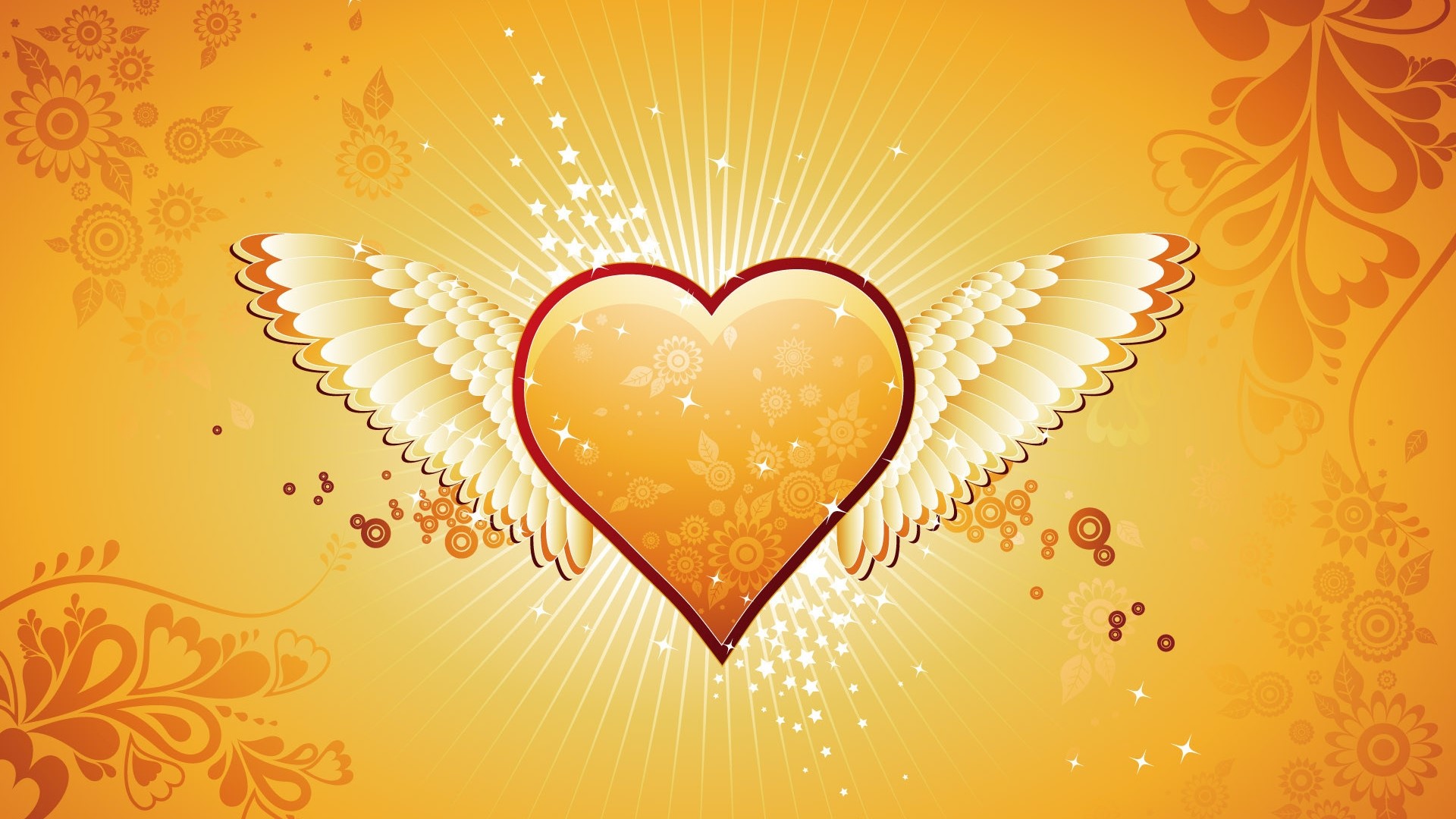 Heart with Wings and Floral Design HD Wallpaper