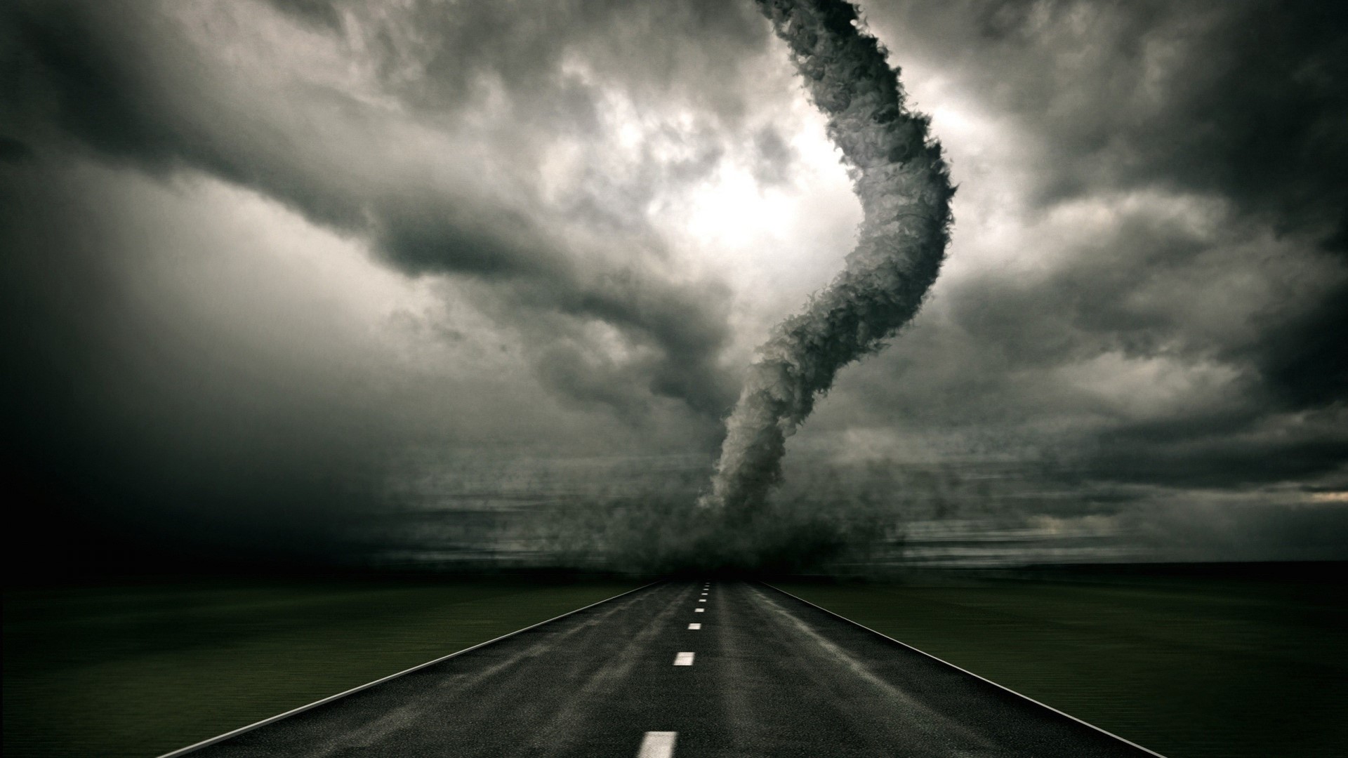 Tornado on a road under stormy clouds HD Wallpaper