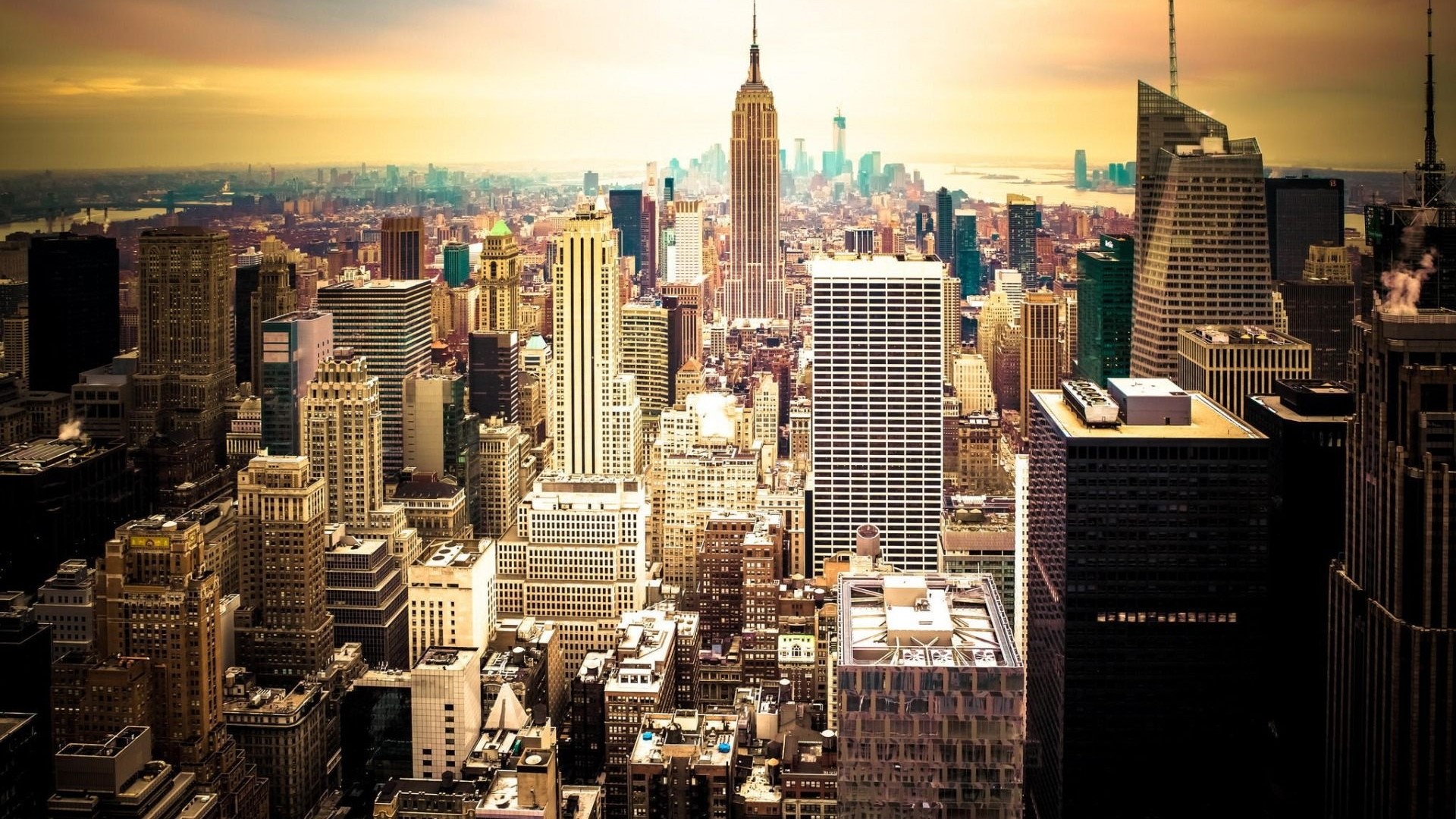 New York City Skyline at Sunset HD Wallpaper