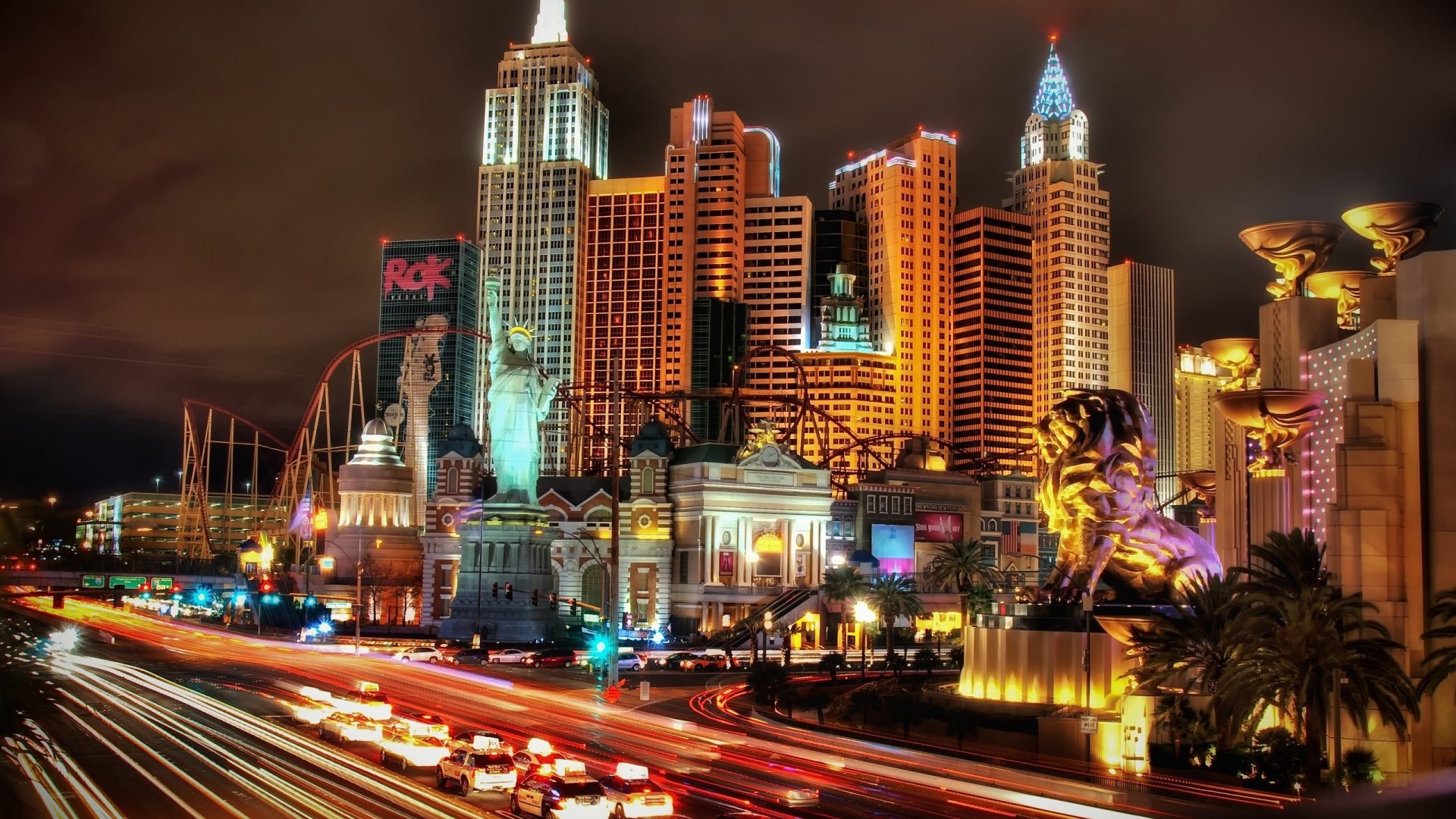 Las Vegas Strip at Night with New York-New York Hotel HD Wallpaper