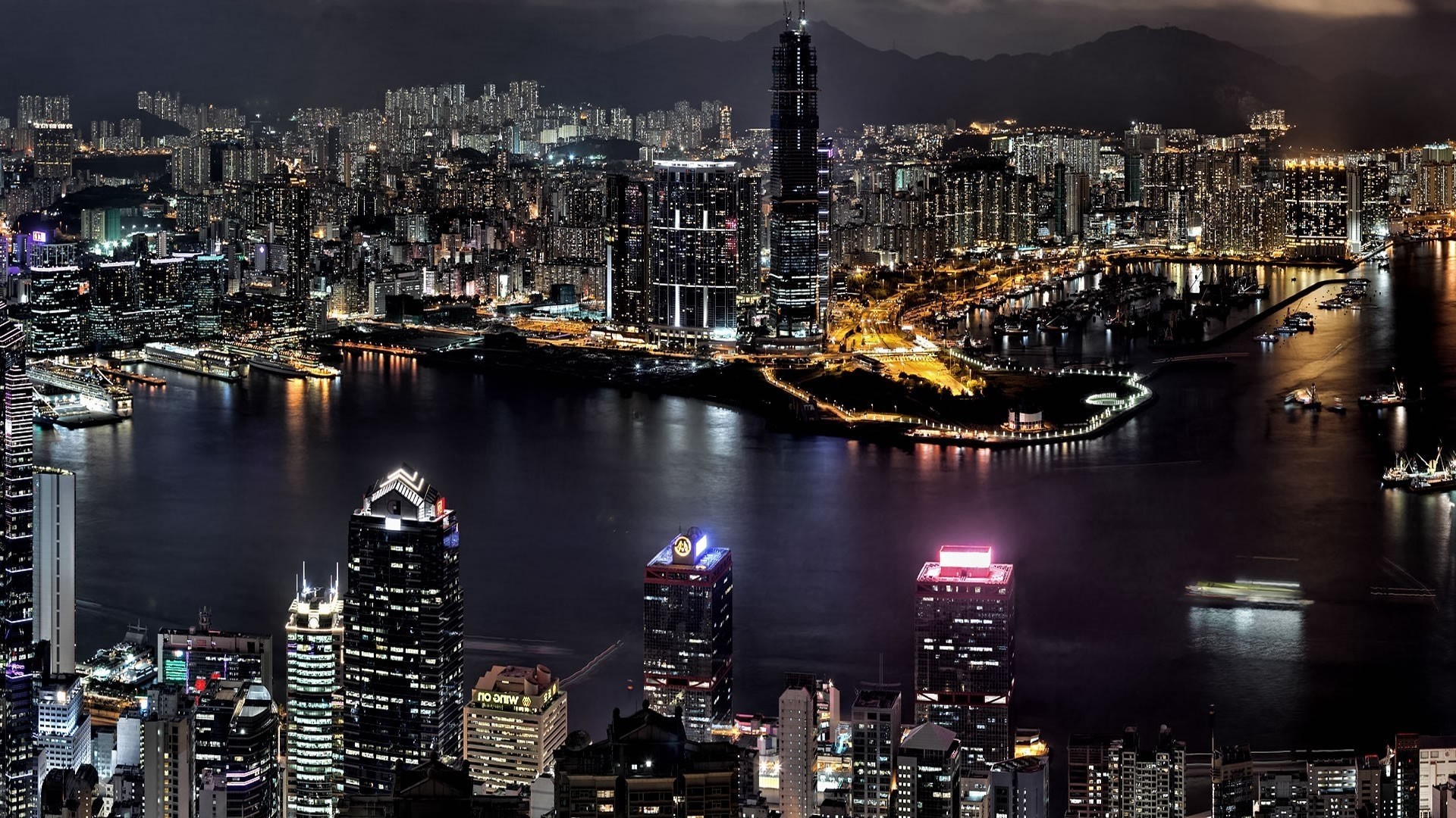 Hong Kong Skyline at Night HD Wallpaper