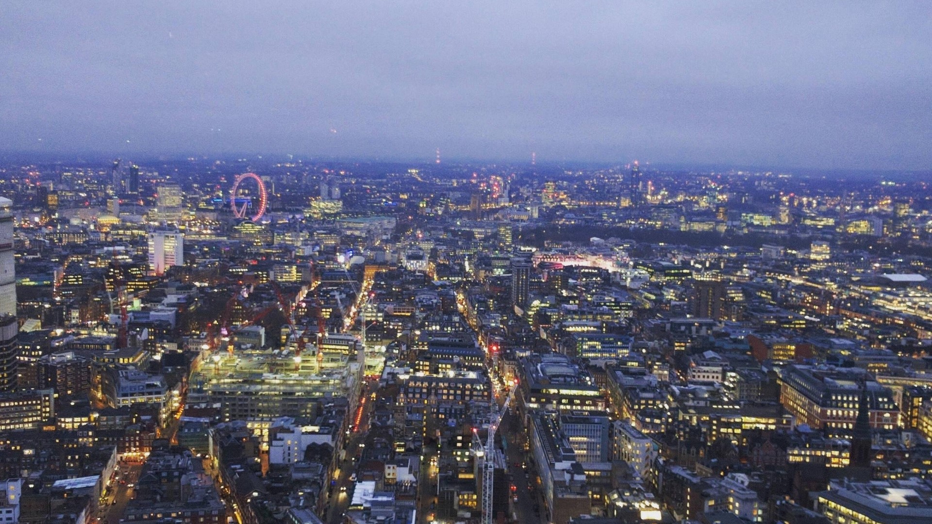 London cityscape at dusk with London Eye HD Wallpaper