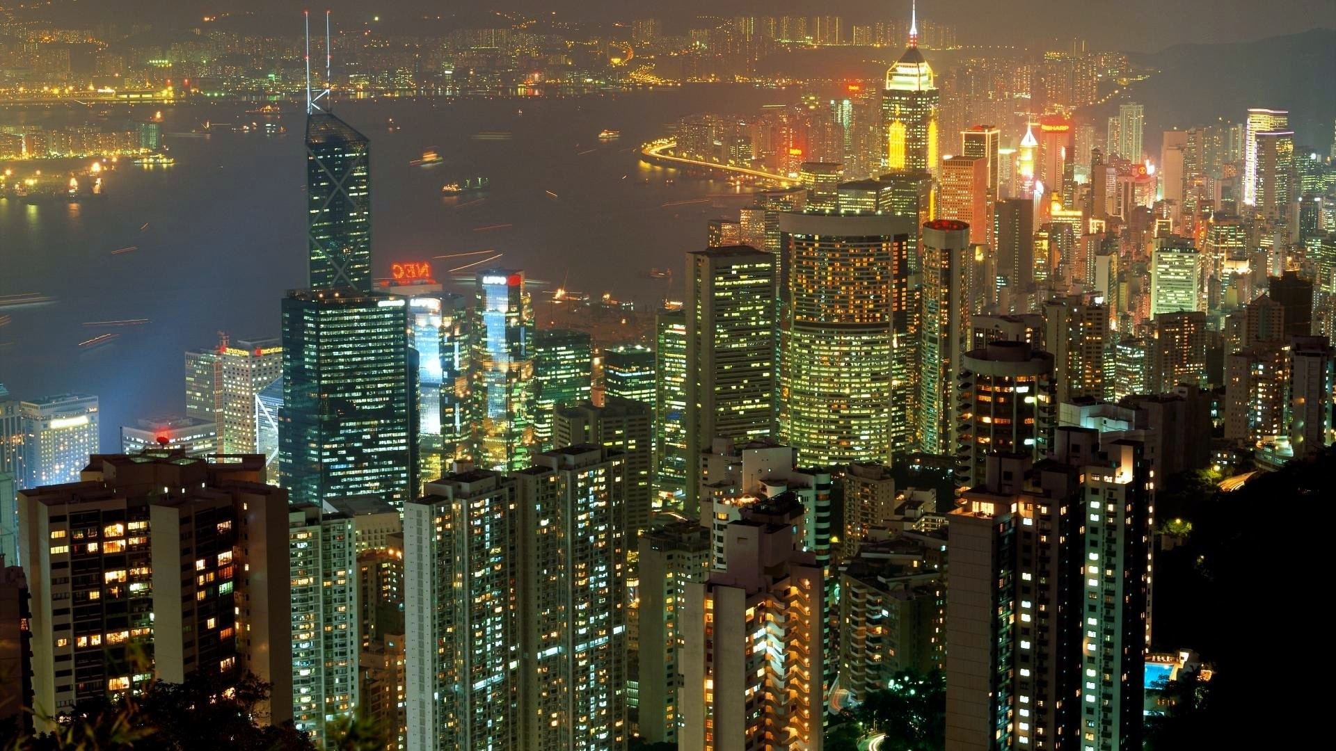 Hong Kong skyline at night HD Wallpaper