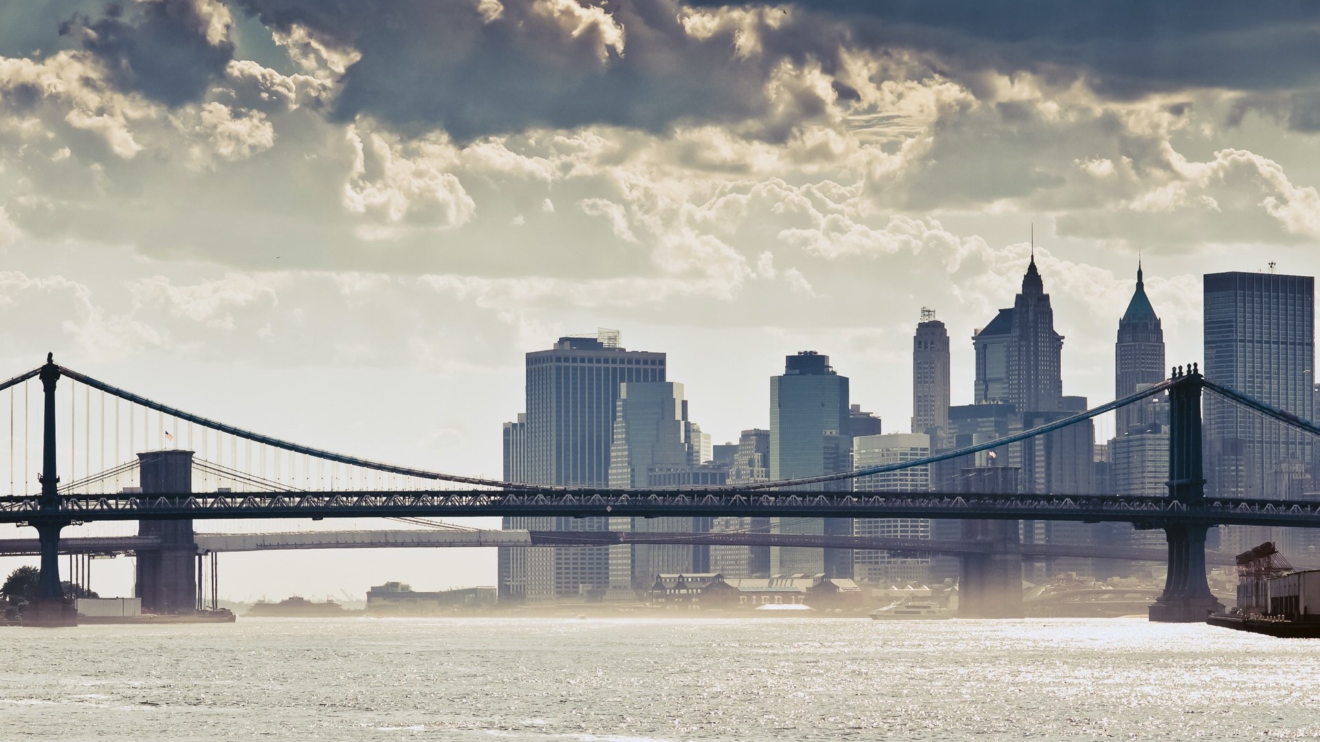 New York Manhattan Bridge and Skyline HD Wallpaper