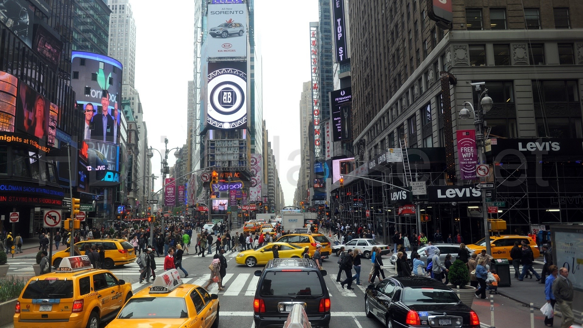 Times Square New York City with Yellow Taxis HD Wallpaper