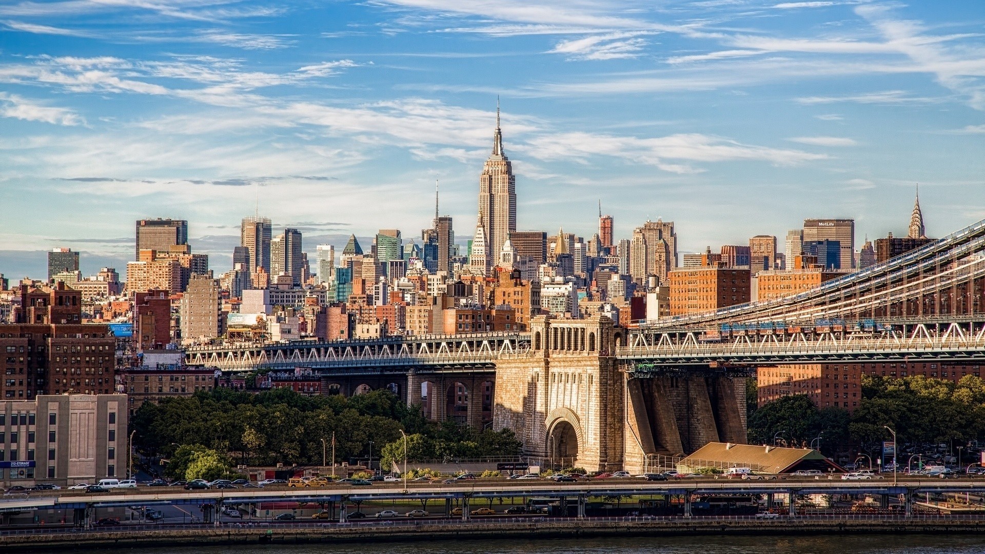 New York City Skyline with Bridges HD Wallpaper