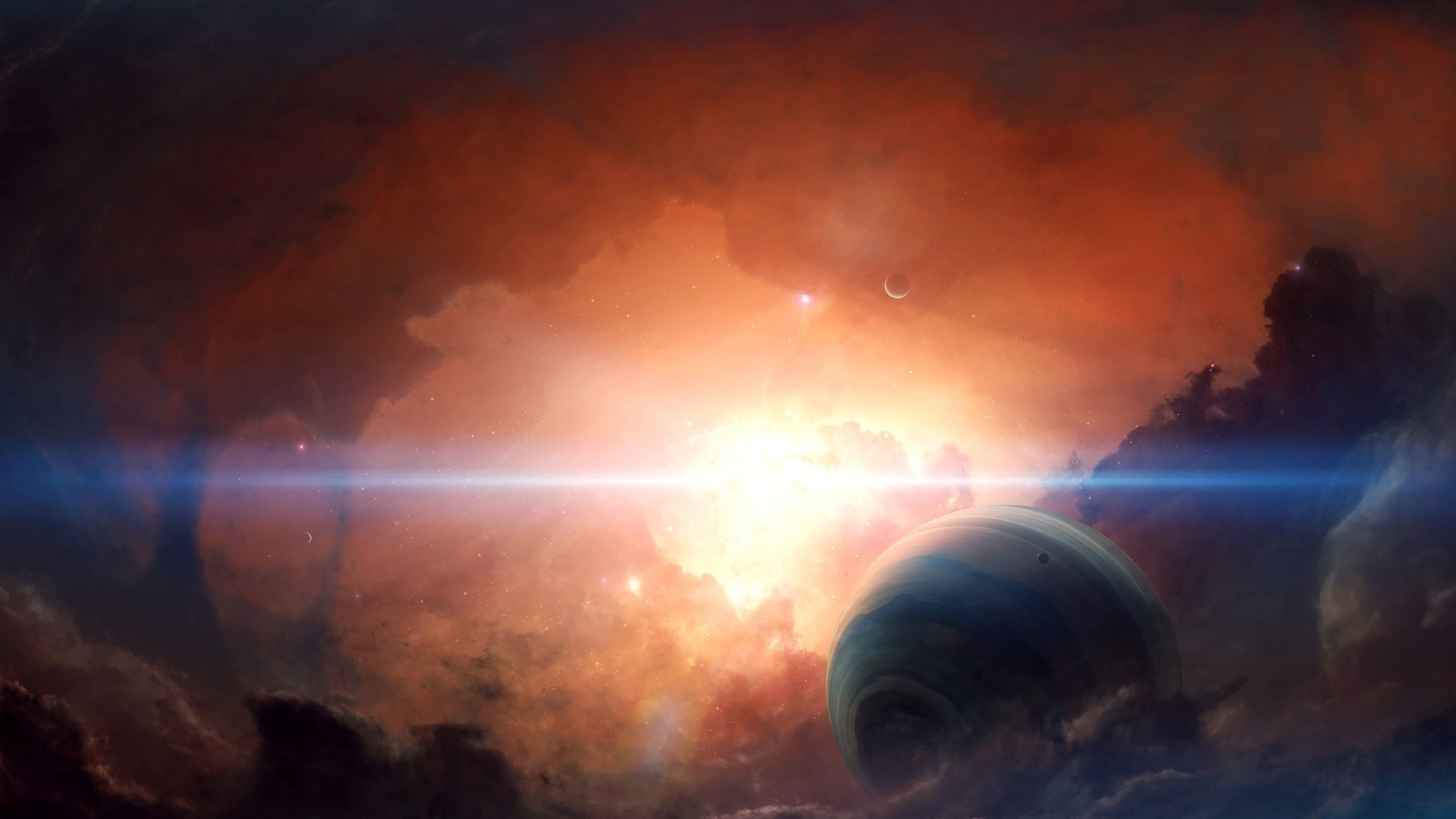 Planet and Nebula in Space HD Wallpaper