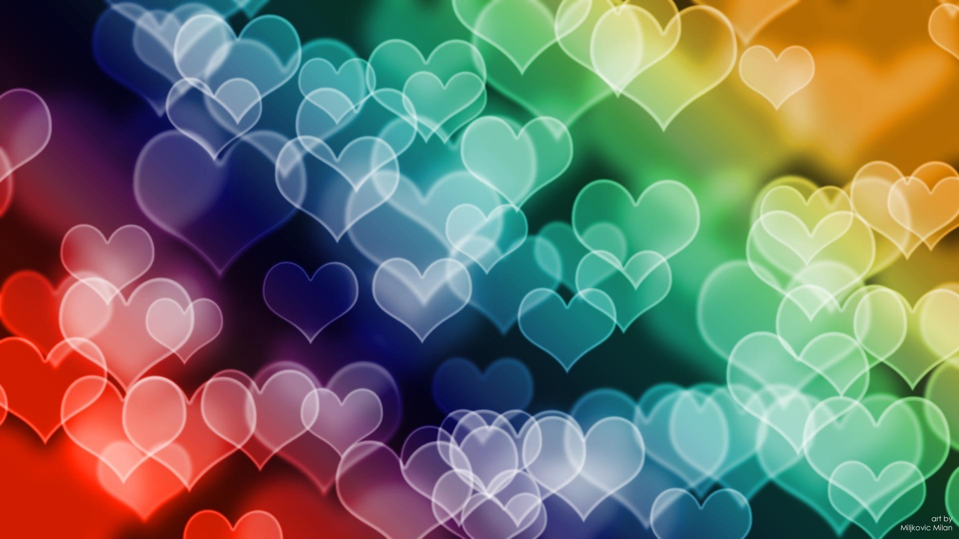 Rainbow Hearts Bokeh HD Wallpaper