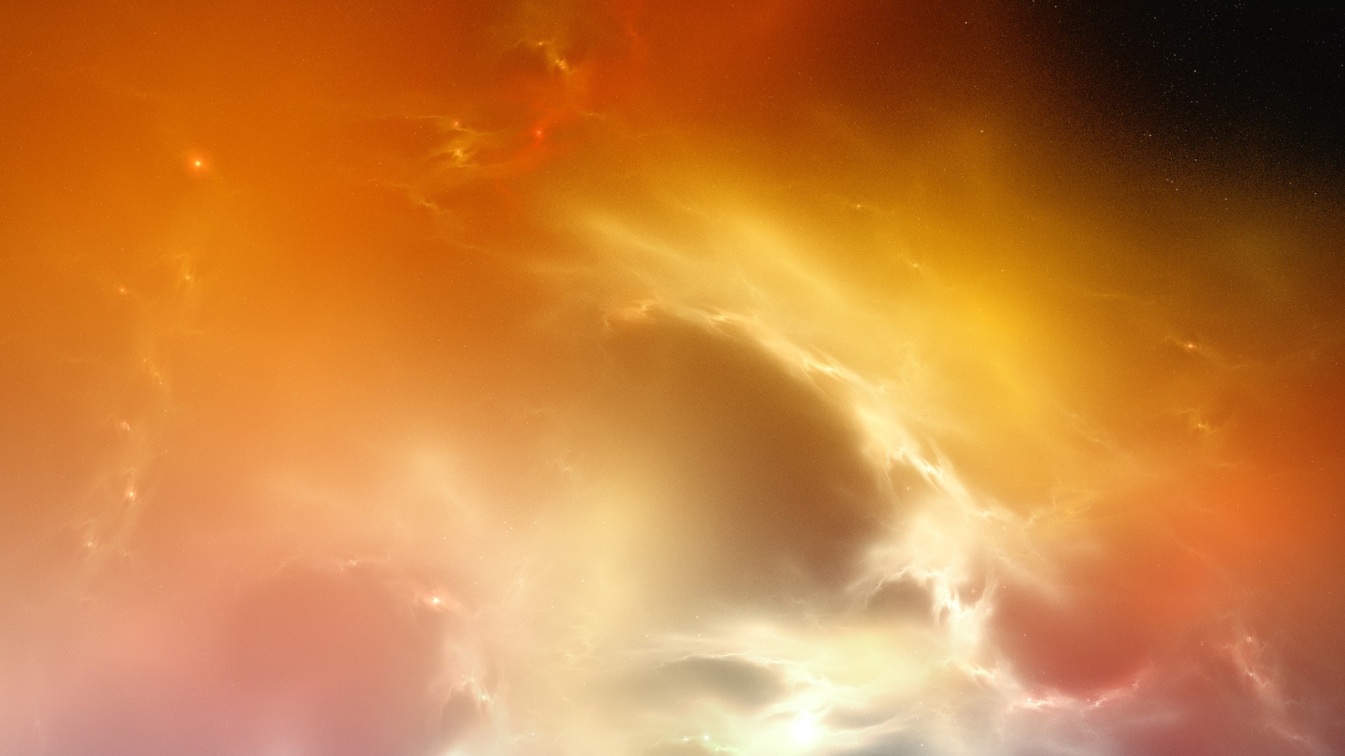 Orange and yellow nebula with stars HD Wallpaper